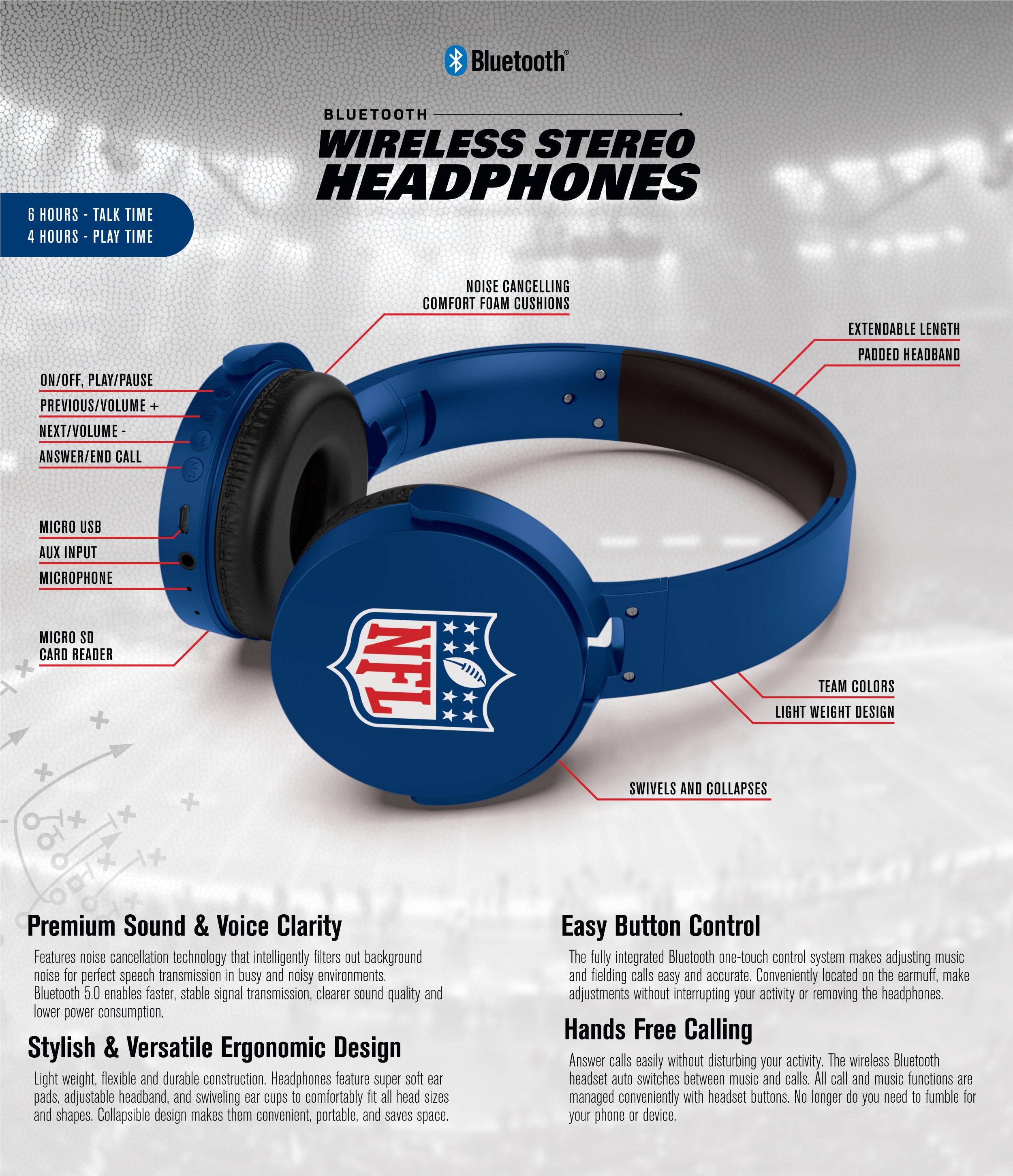 NFL Wireless Bluetooth Headphones