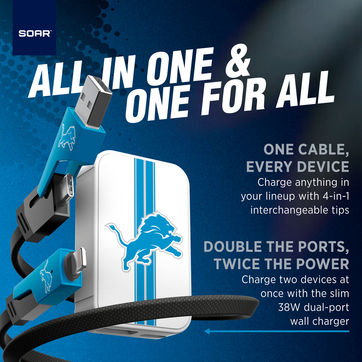 SOAR Collegiate Slim Wall Charger and 4 in 1 Multi Charging Cable