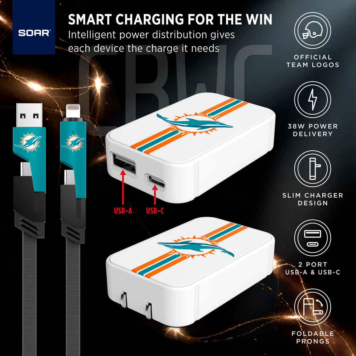 SOAR NBA Slim Wall Charger and 4 in 1 Multi Charging Cable