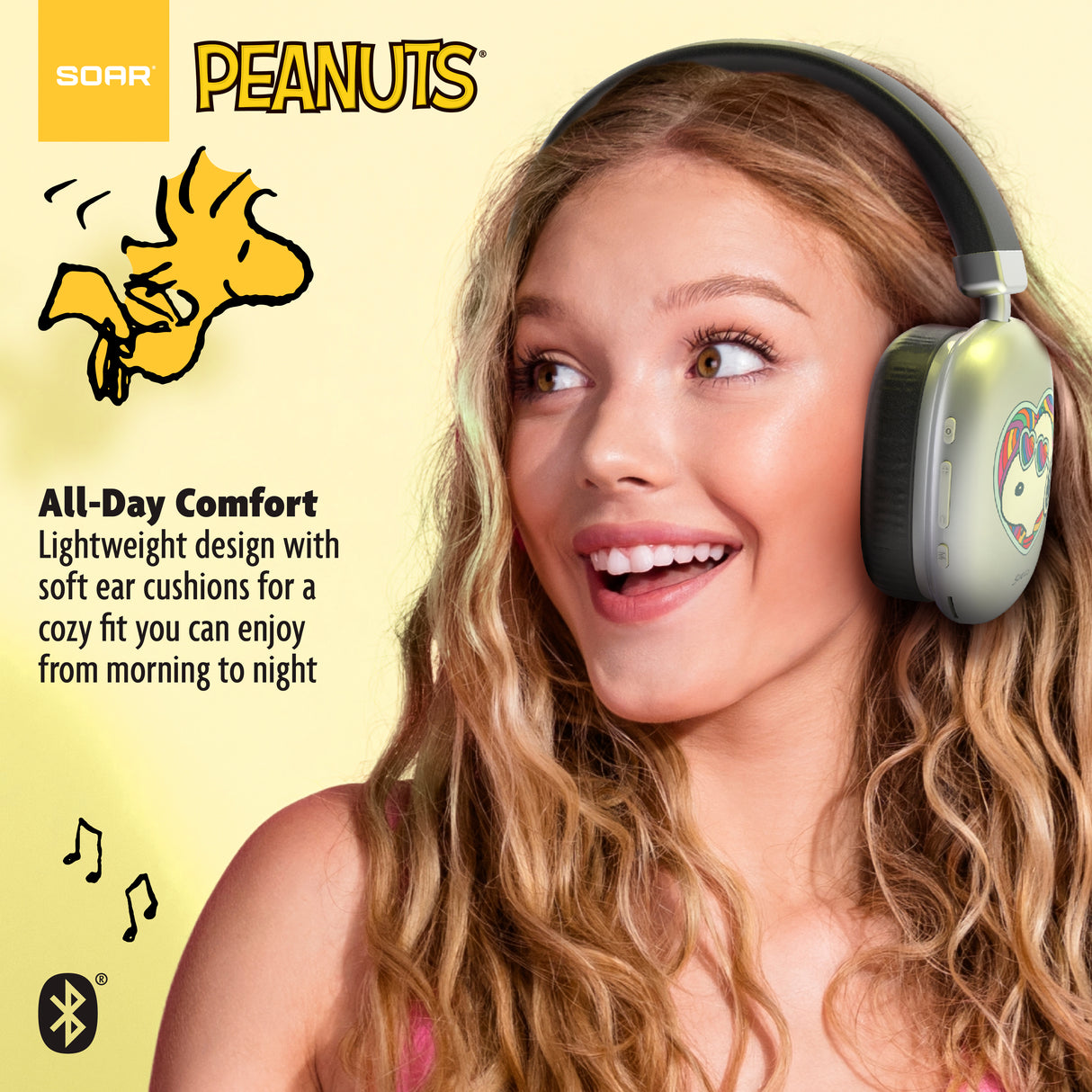 Peanuts Active Noise Cancelling Wireless Headphones Silver- Groovy