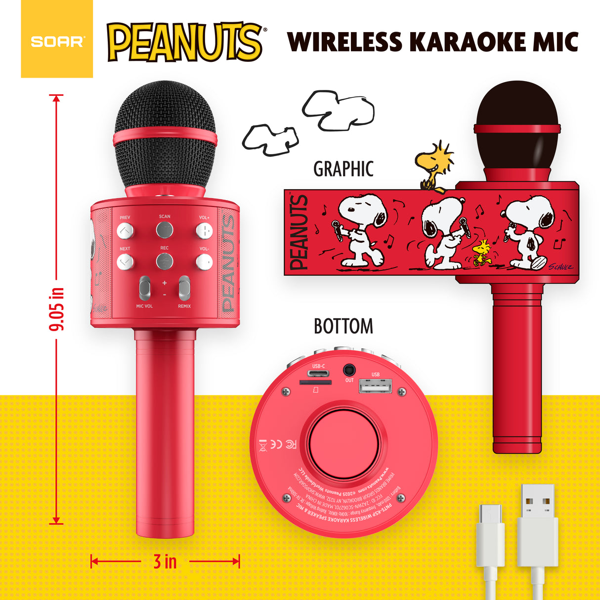 Peanuts Wireless Karaoke Microphone- Red