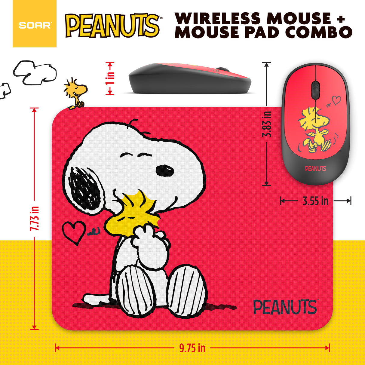 Peanuts Mouse & Mouse Pad Combo Red- Hug