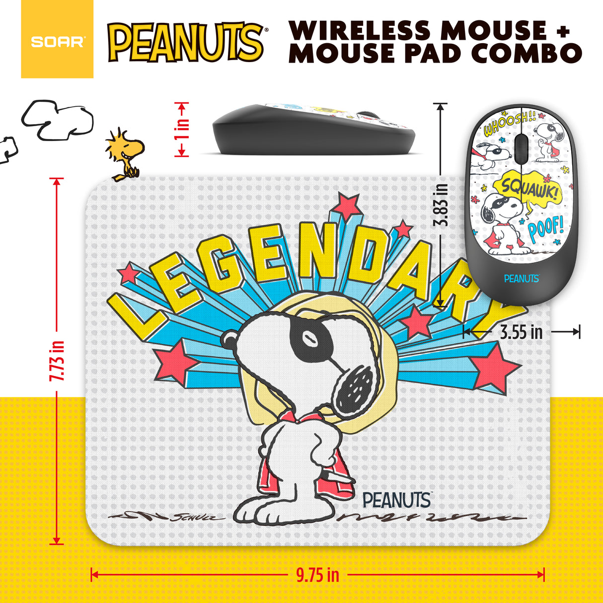 Peanuts Mouse & Mouse Pad Combo White- Legendary Snoopy