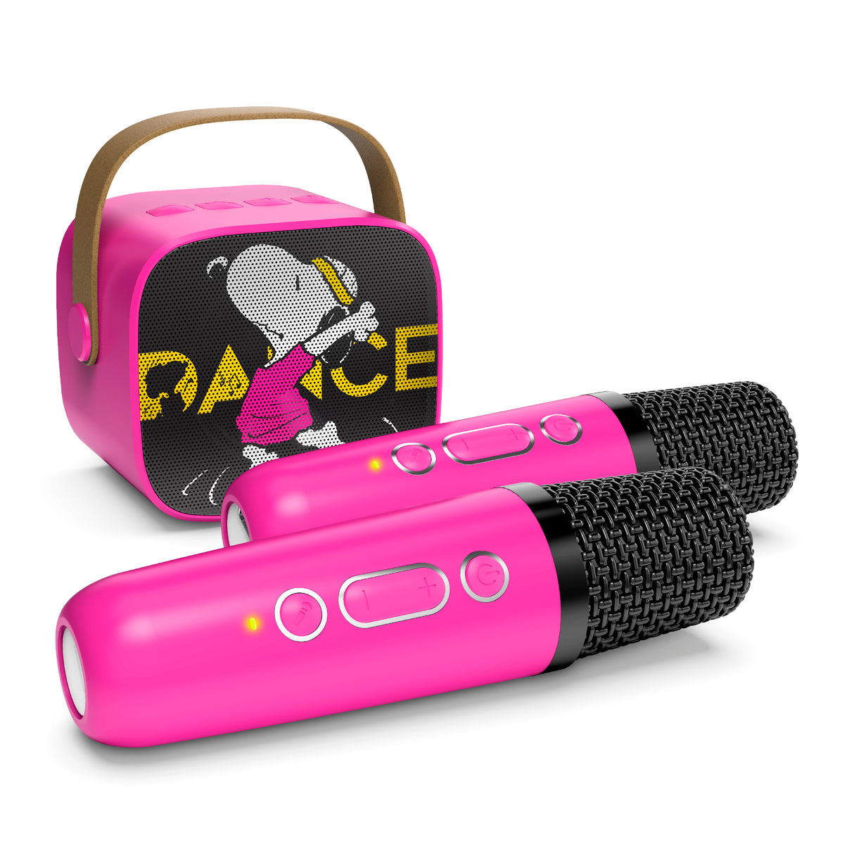 Peanuts Karaoke Set- Wireless Speaker and (2) Karaoke Microphones- Pink