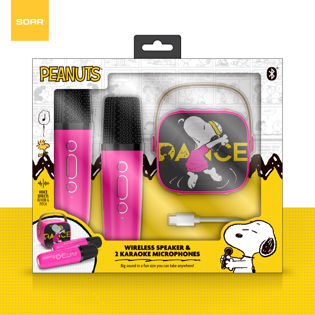Peanuts Karaoke Set- Wireless Speaker and (2) Karaoke Microphones- Pink