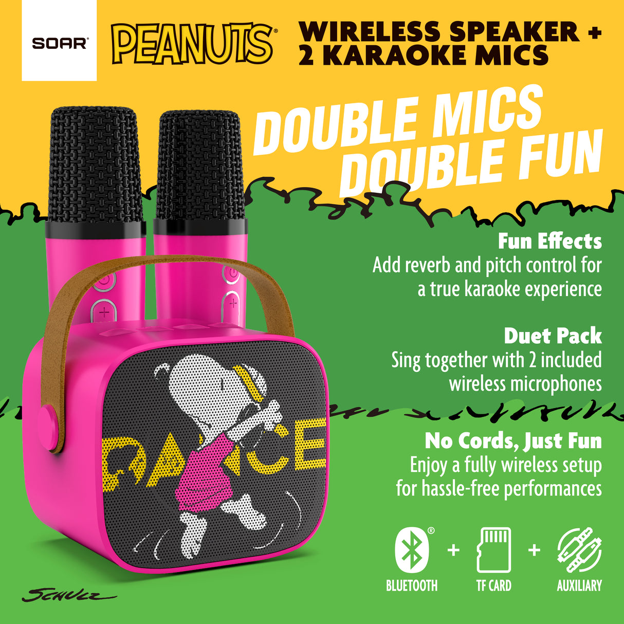 Peanuts Karaoke Set- Wireless Speaker and (2) Karaoke Microphones- Pink