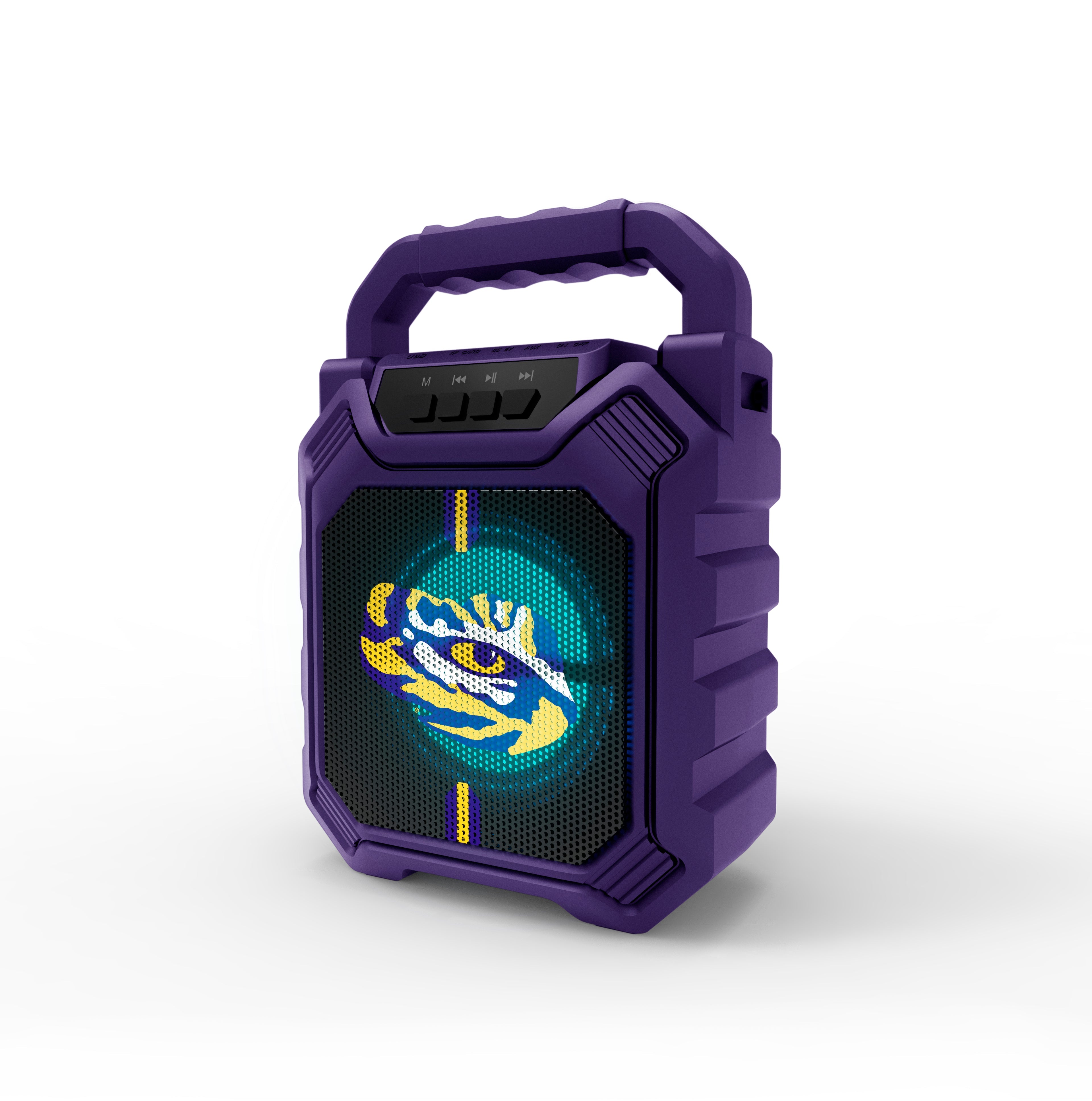 LSU Tigers NCAA Syncable Bluetooth Wireless Speaker with LED Lights & FM Radio