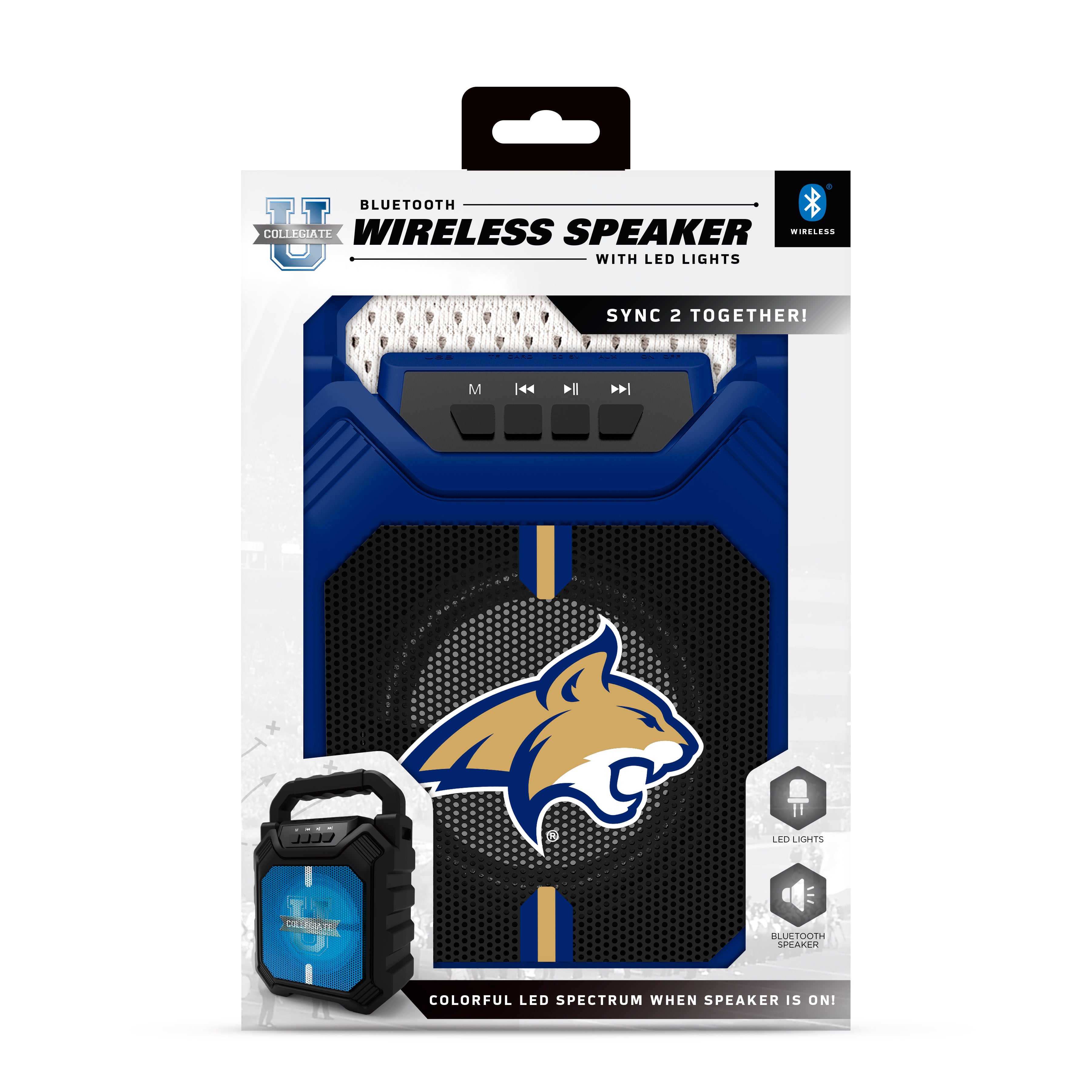 Montana State Bobcats NCAA Syncable Bluetooth Wireless Speaker with LED Lights & FM Radio