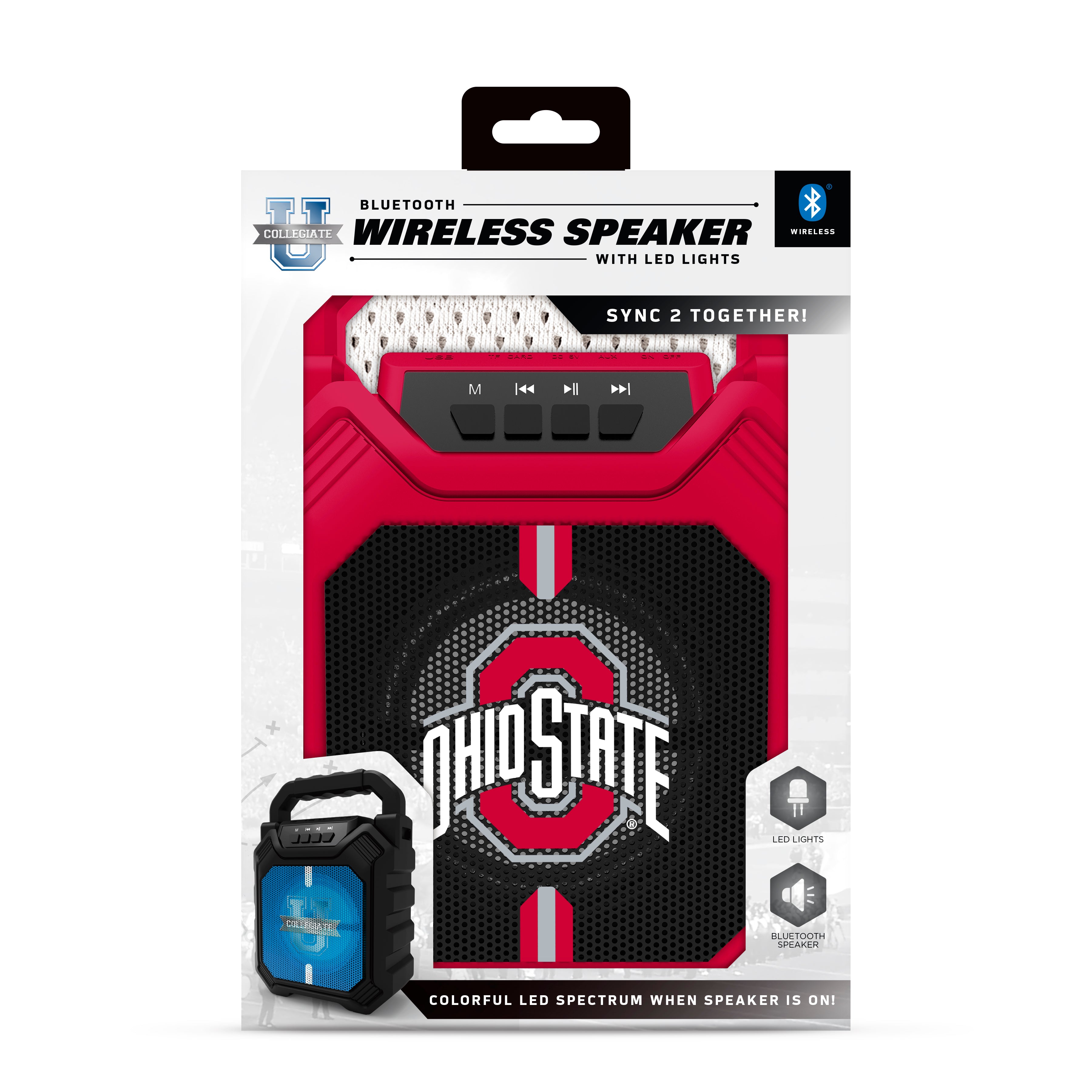 NCAA Syncable Bluetooth Wireless Speaker with LED Lights & FM Radio