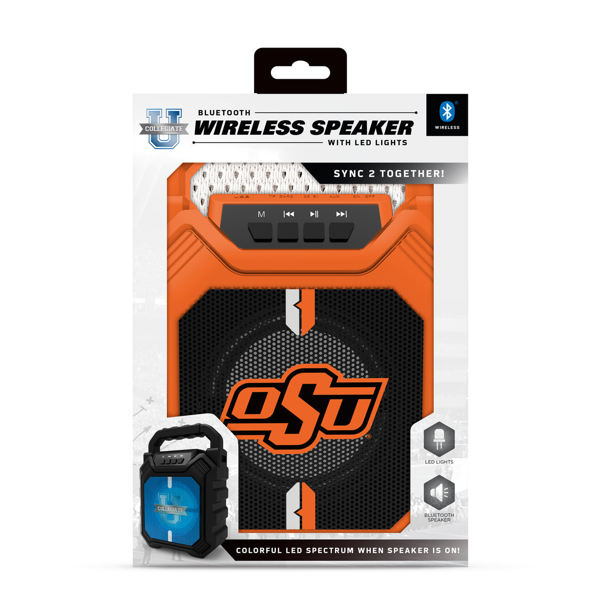 Oklahoma State Cowboys NCAA Syncable Bluetooth Wireless Speaker with LED Lights & FM Radio