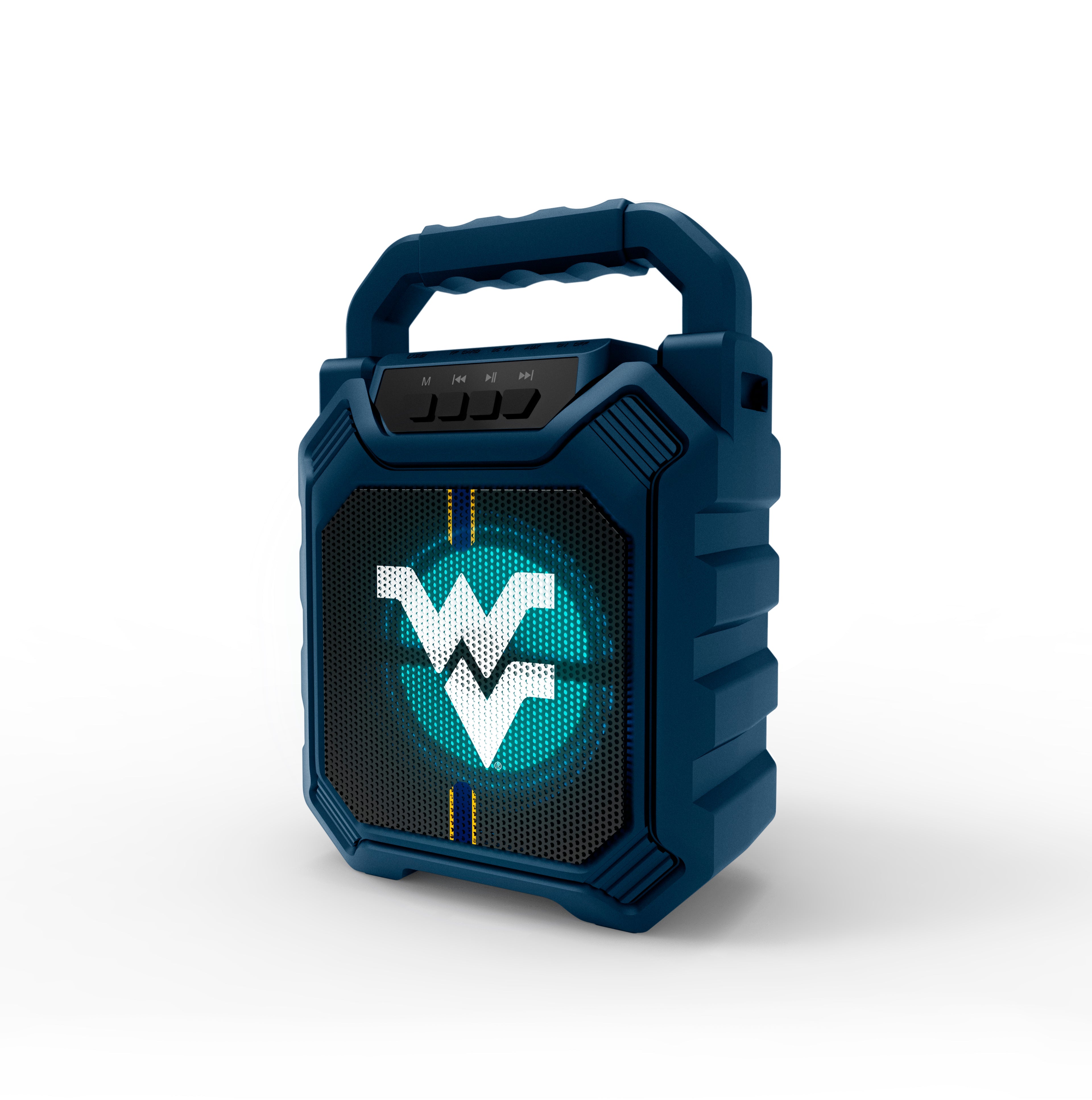West Virginia Mountaineers NCAA Syncable Bluetooth Wireless Speaker with LED Lights & FM Radio