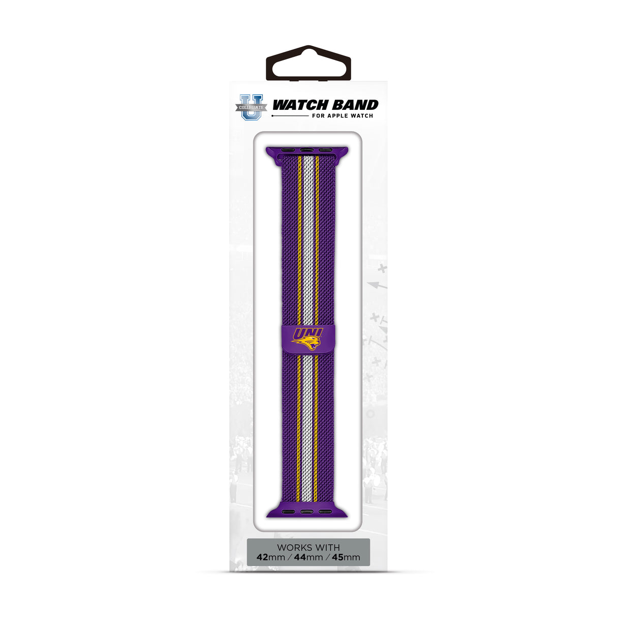 Northern Iowa Panthers NCAA Striped Metallic Watch Band (42mm)