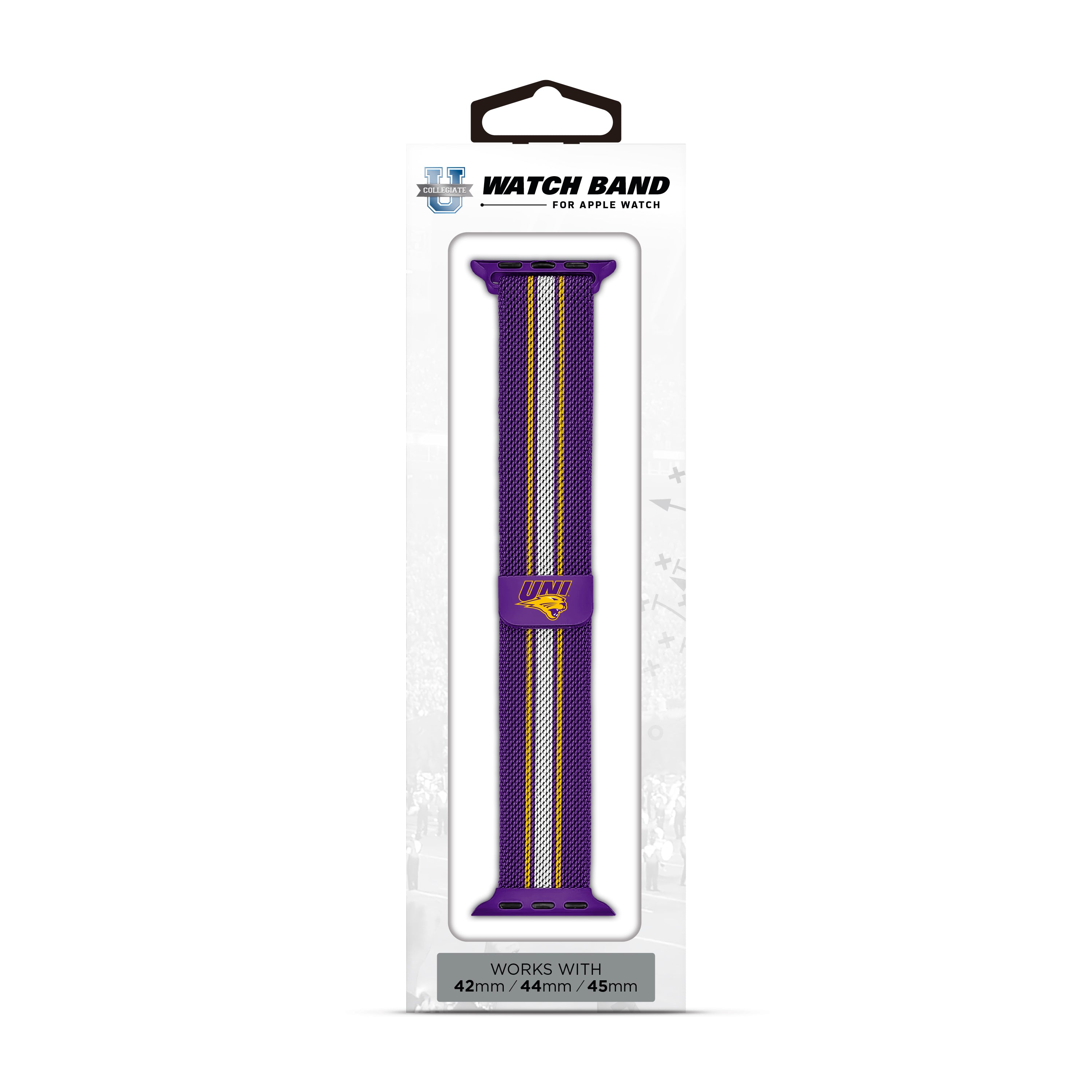 Northern Iowa Panthers NCAA Striped Metallic Watch Band (42mm)
