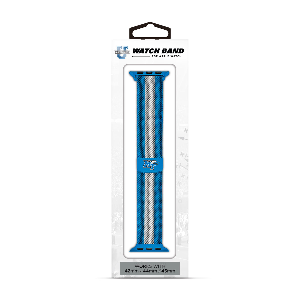 Middle Tennessee State University? NCAA Striped Metallic Watch Band (42mm)