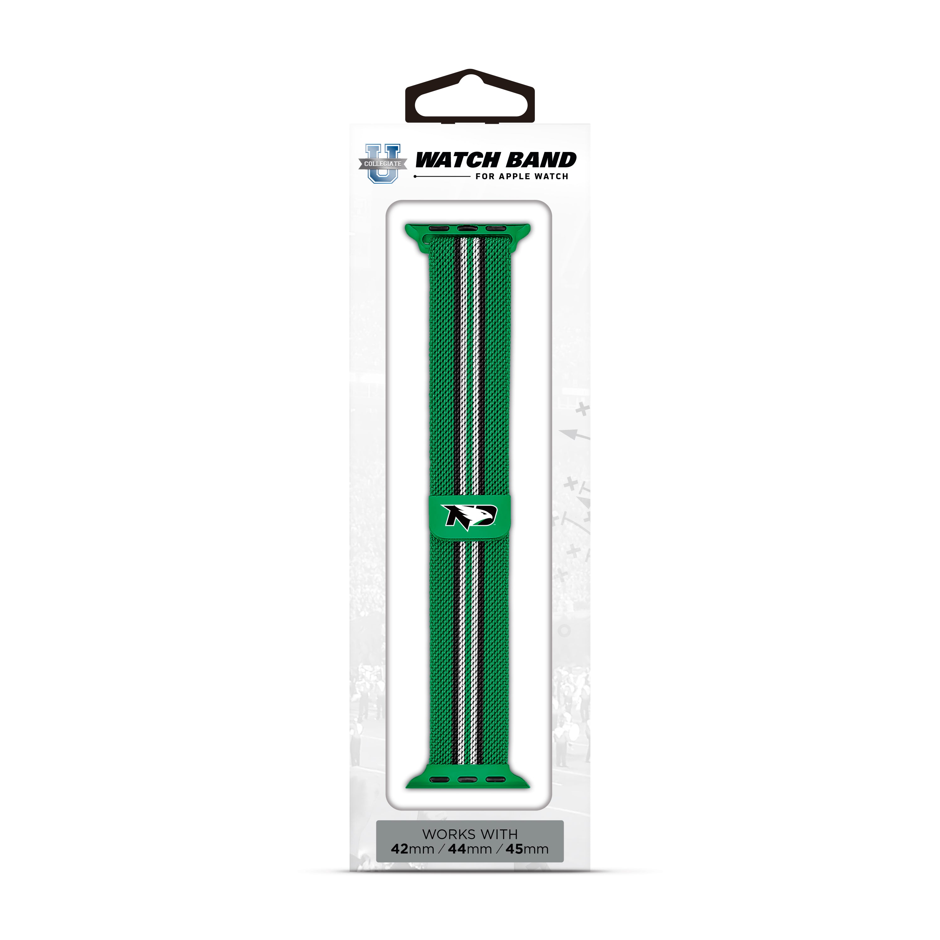 North Dakota Fighting Hawks NCAA Striped Metallic Watch Band (42mm)