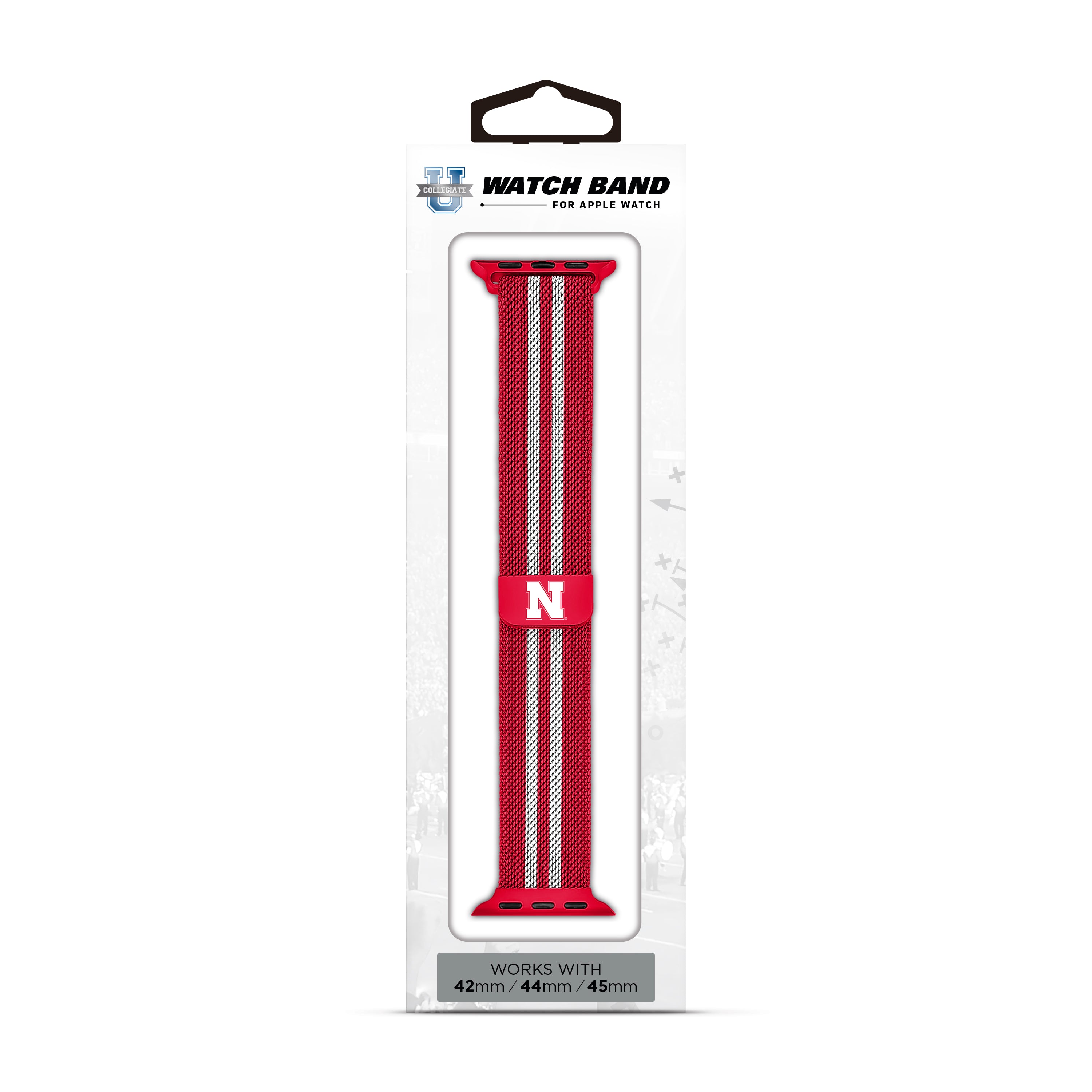 Nebraska Cornhuskers NCAA Striped Metallic Watch Band (42mm)