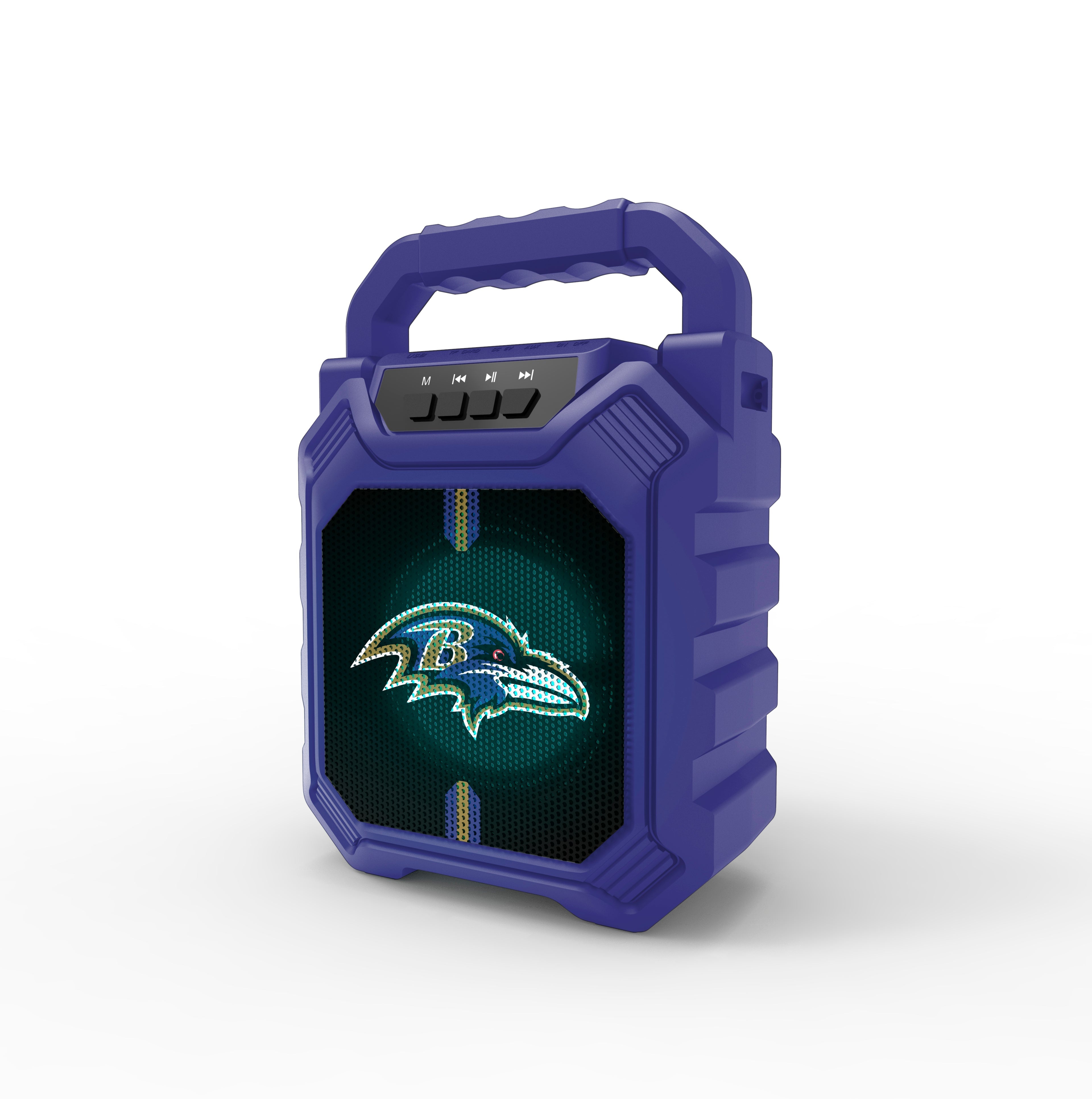 Baltimore Ravens NFL Syncable Bluetooth Wireless Speaker with LED Lights
& FM Radio
