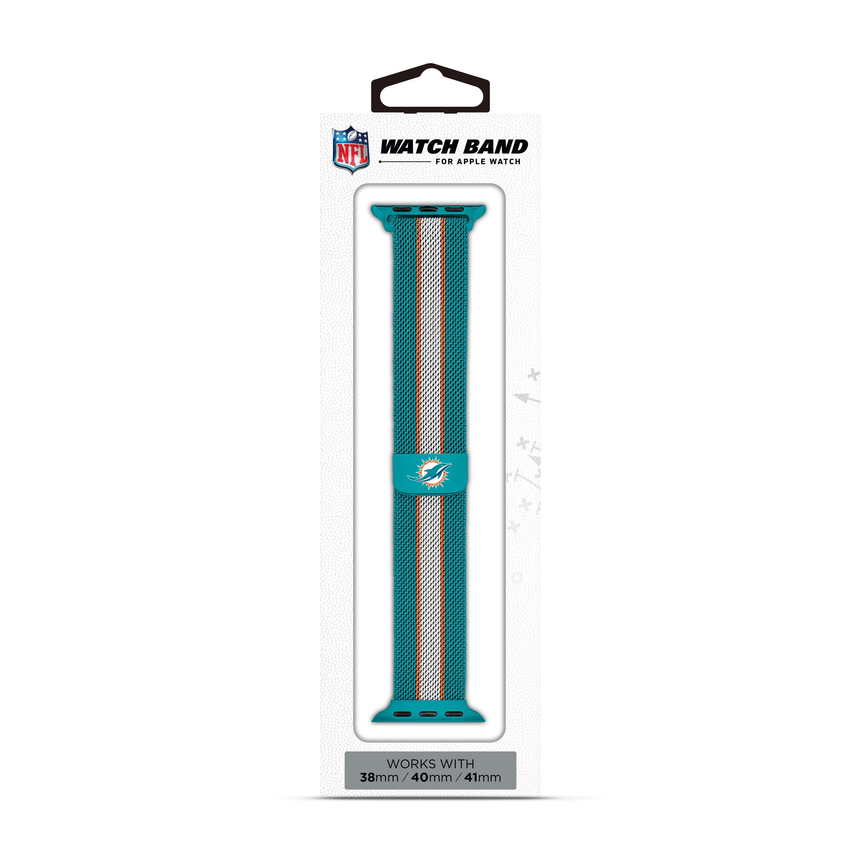Miami Dolphins NFL Striped Metallic Watch Band (38mm)