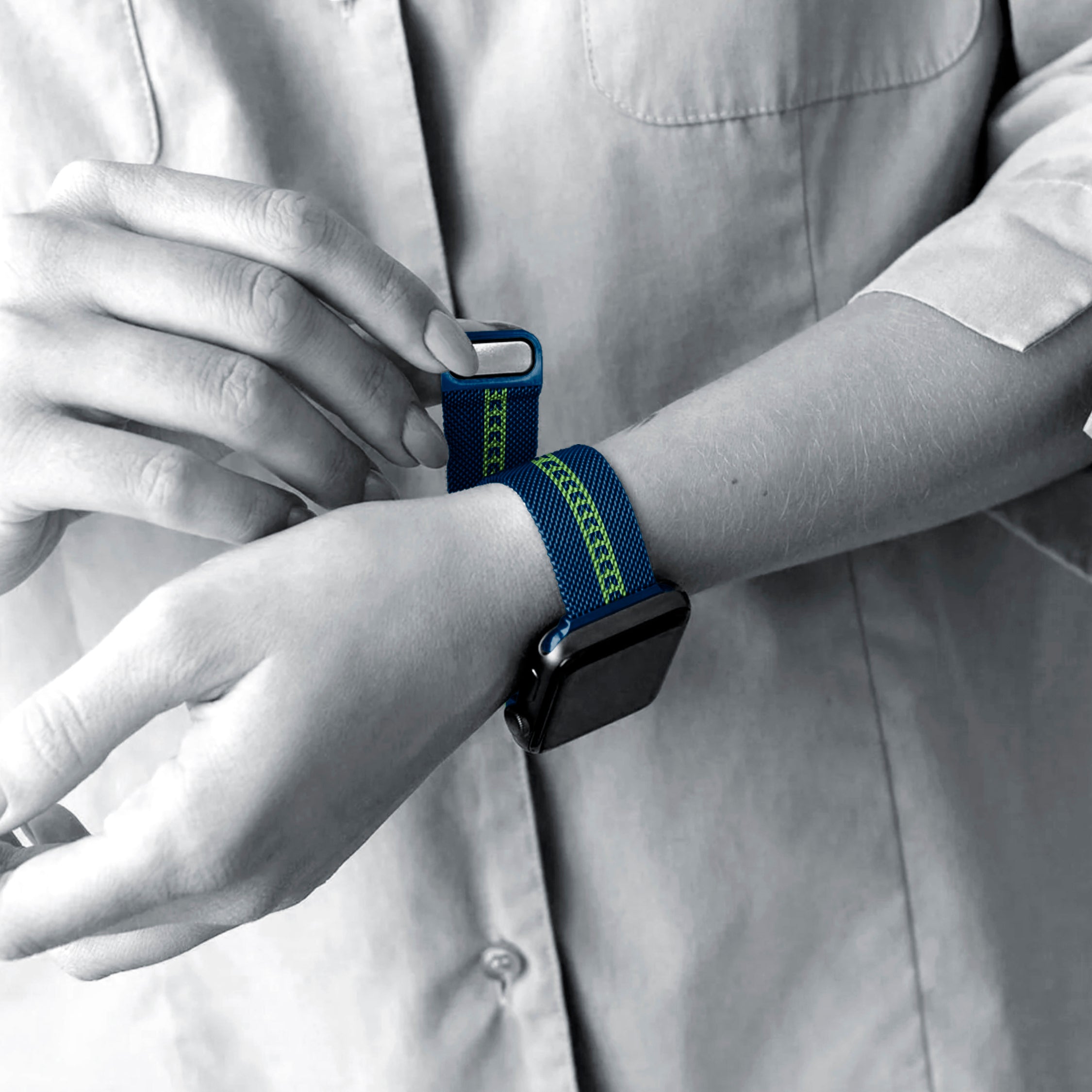 Seattle Seahawks NFL Striped Metallic Watch Band (38mm)