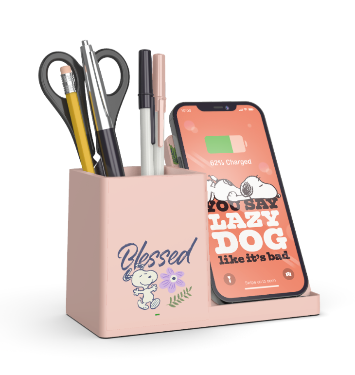 Peanuts In Bloom Pink Floral Wireless Charging Pen Cup