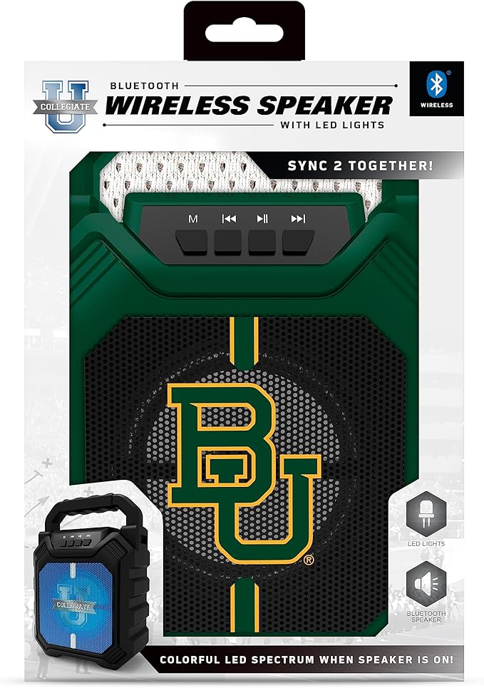 Baylor Bears NCAA Syncable Bluetooth Wireless Speaker with LED Lights & FM Radio