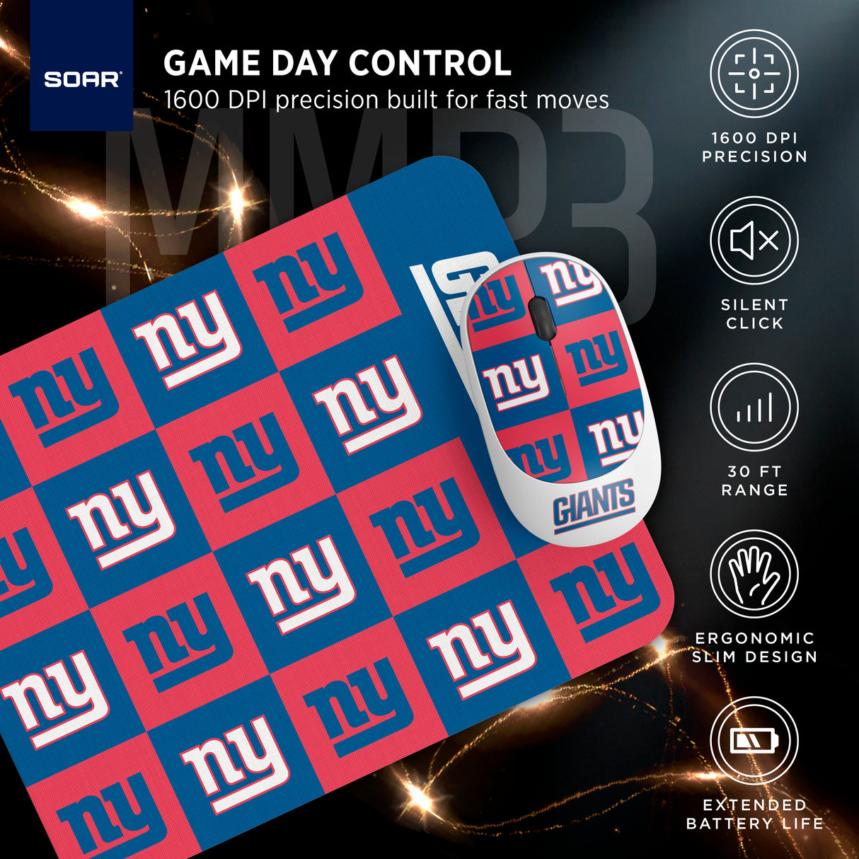 SOAR NFL Wireless Mouse and Mouse Pad- New Checkered Design