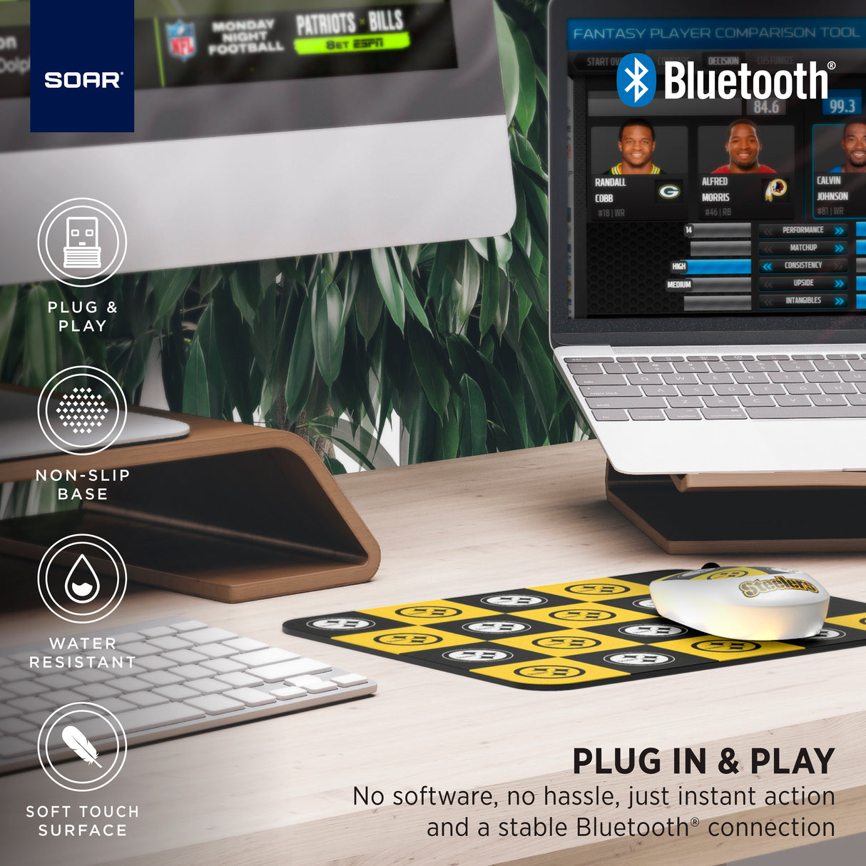 SOAR NFL Wireless Mouse and Mouse Pad- New Checkered Design