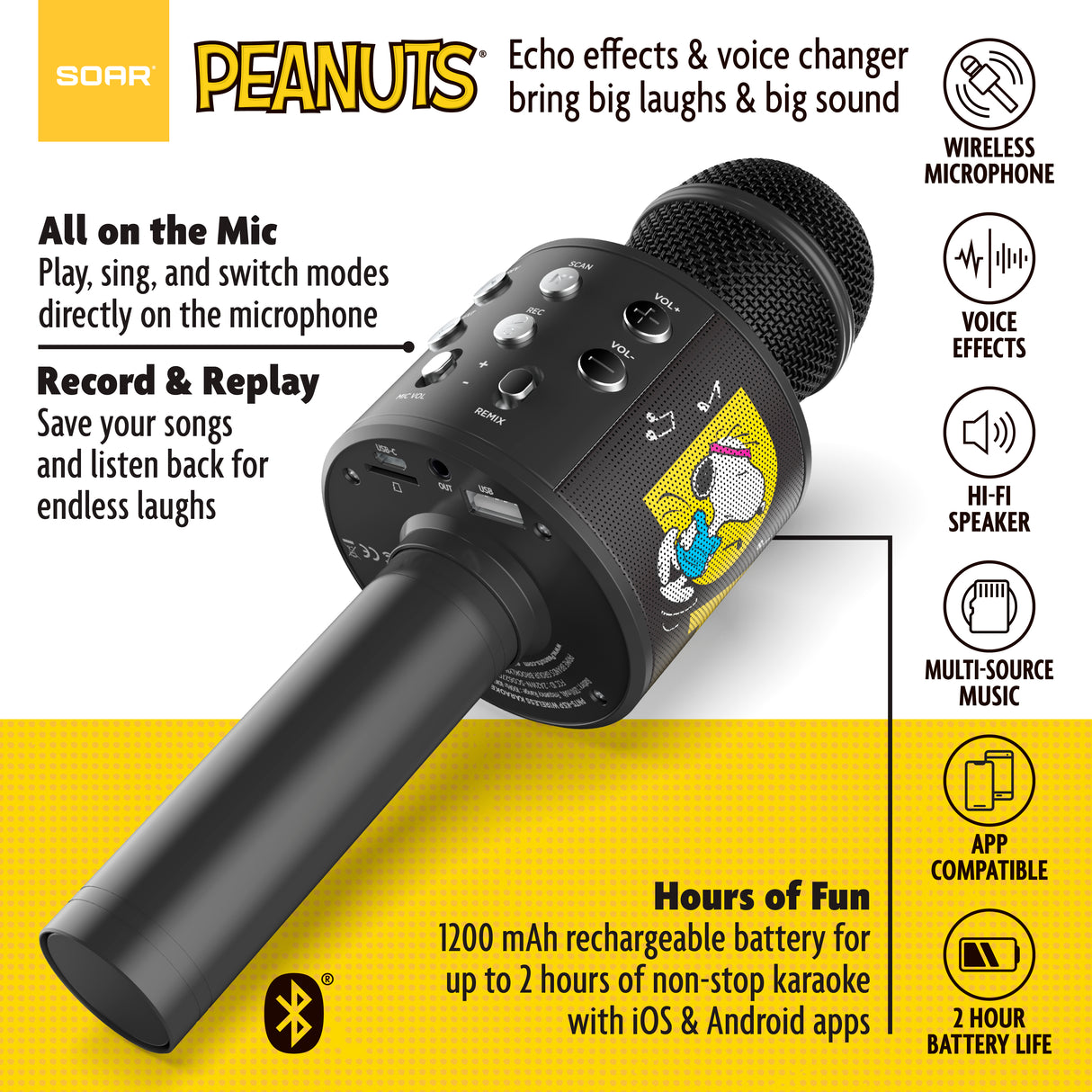 Peanuts Wireless Karaoke Microphone- Black