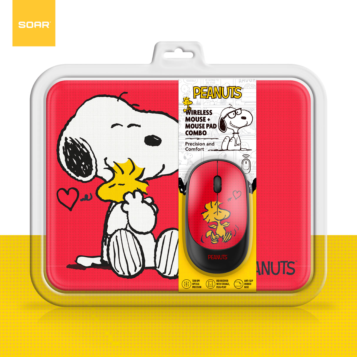 Peanuts Mouse & Mouse Pad Combo Red- Hug