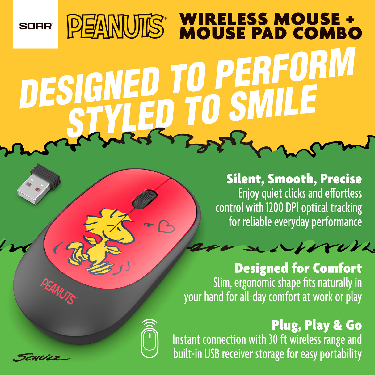 Peanuts Mouse & Mouse Pad Combo Red- Hug