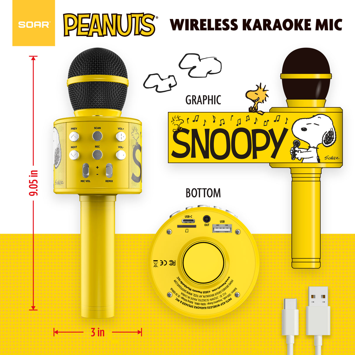Peanuts Wireless Karaoke Microphone- Yellow