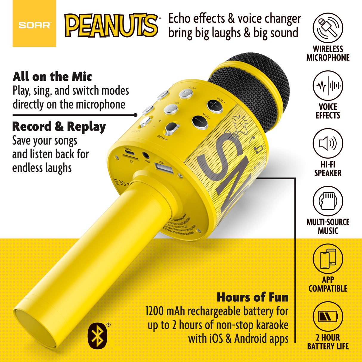 Peanuts Wireless Karaoke Microphone- Yellow