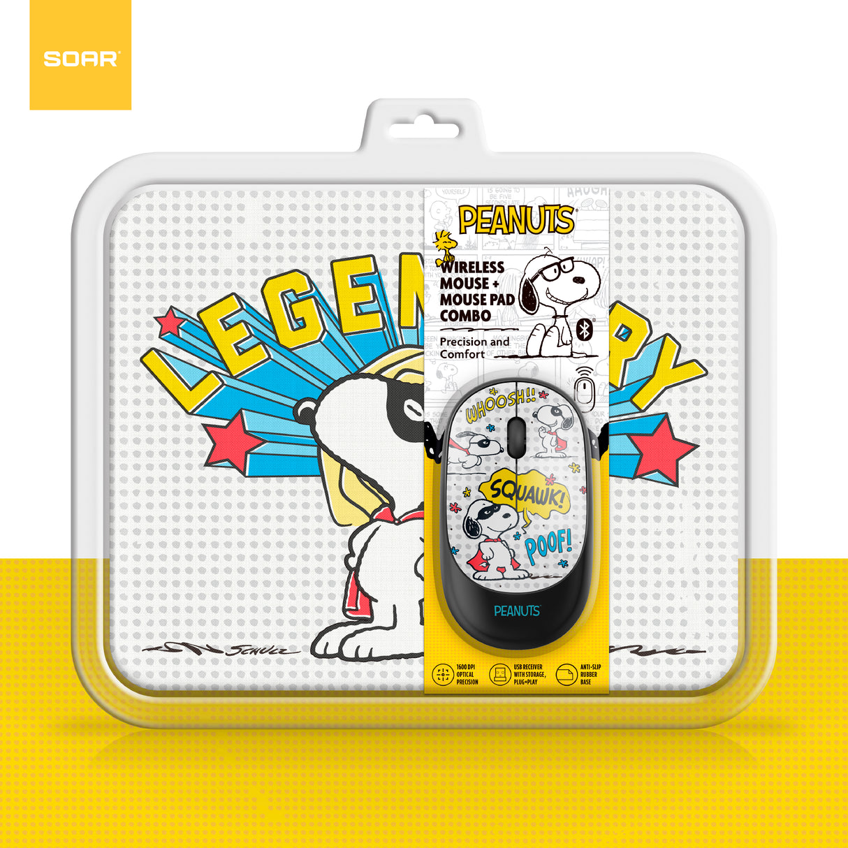 Peanuts Mouse & Mouse Pad Combo White- Legendary Snoopy