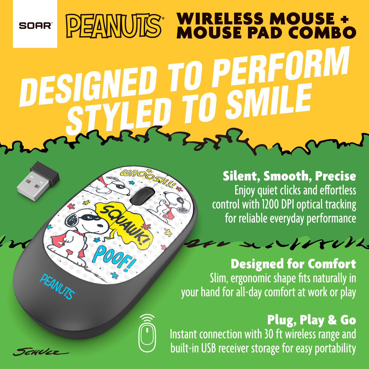 Peanuts Mouse & Mouse Pad Combo White- Legendary Snoopy