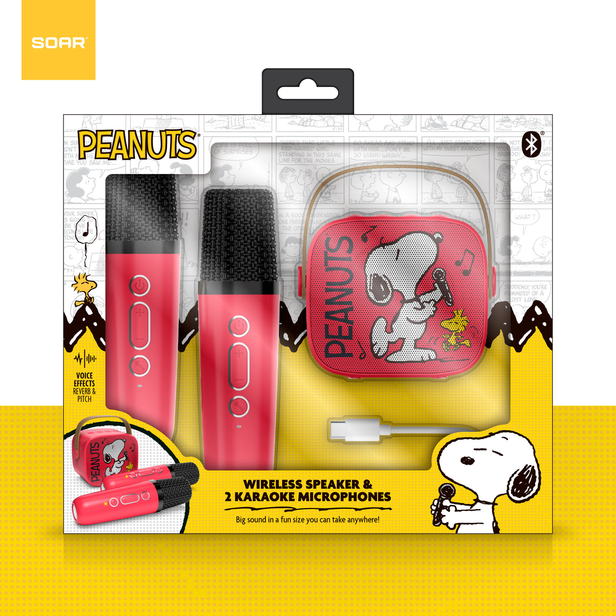 Peanuts Karaoke Set- Wireless Speaker and (2) Karaoke Microphones- Red