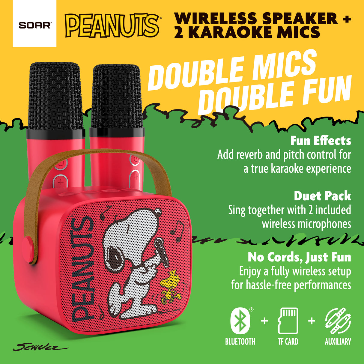 Peanuts Karaoke Set- Wireless Speaker and (2) Karaoke Microphones- Red