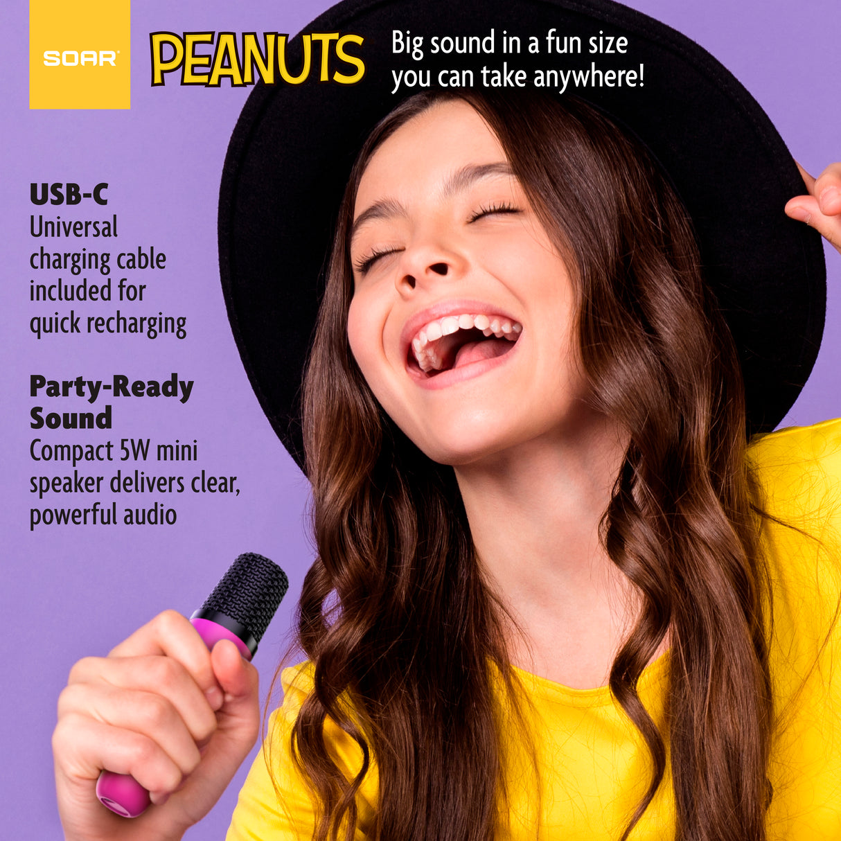 Peanuts Karaoke Set- Wireless Speaker and (2) Karaoke Microphones- Pink