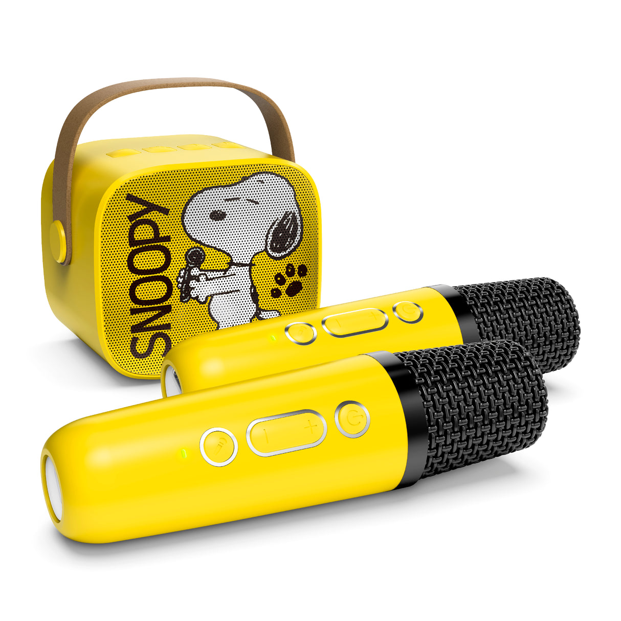 Peanuts Karaoke Set- Wireless Speaker and (2) Karaoke Microphones- Yellow