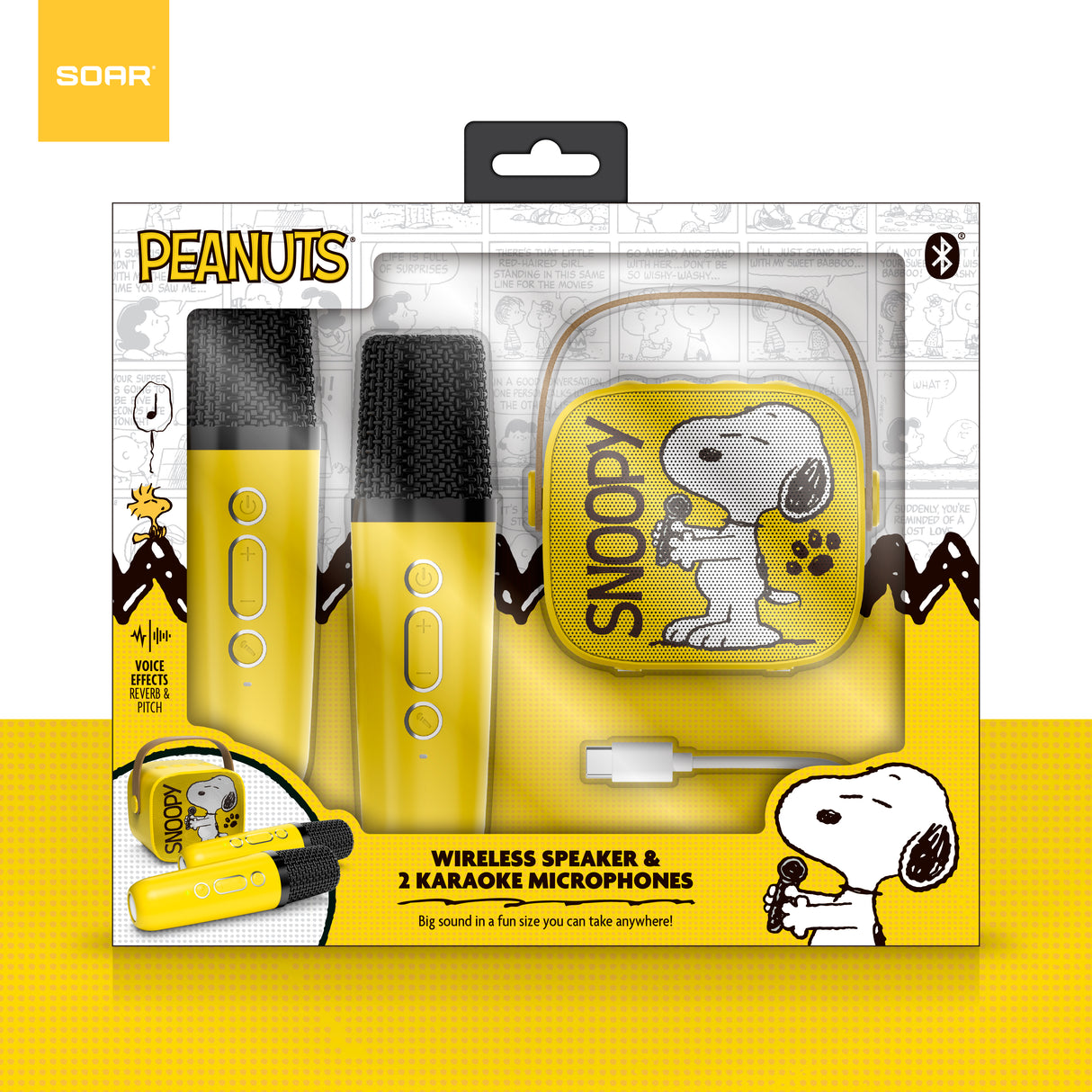 Peanuts Karaoke Set- Wireless Speaker and (2) Karaoke Microphones- Yellow