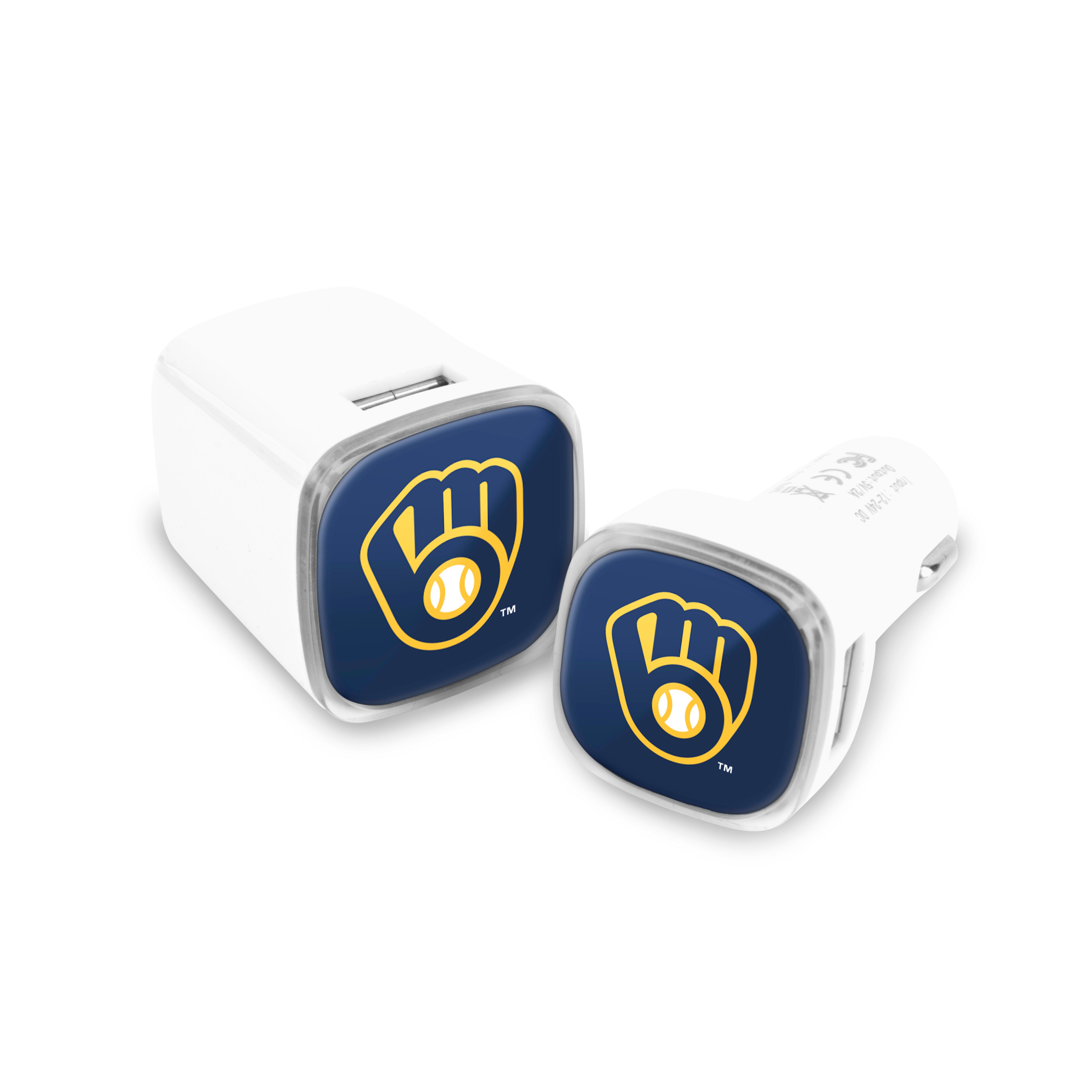 Milwaukee Brewers MLB 2 Pack Car + Wall Chargers