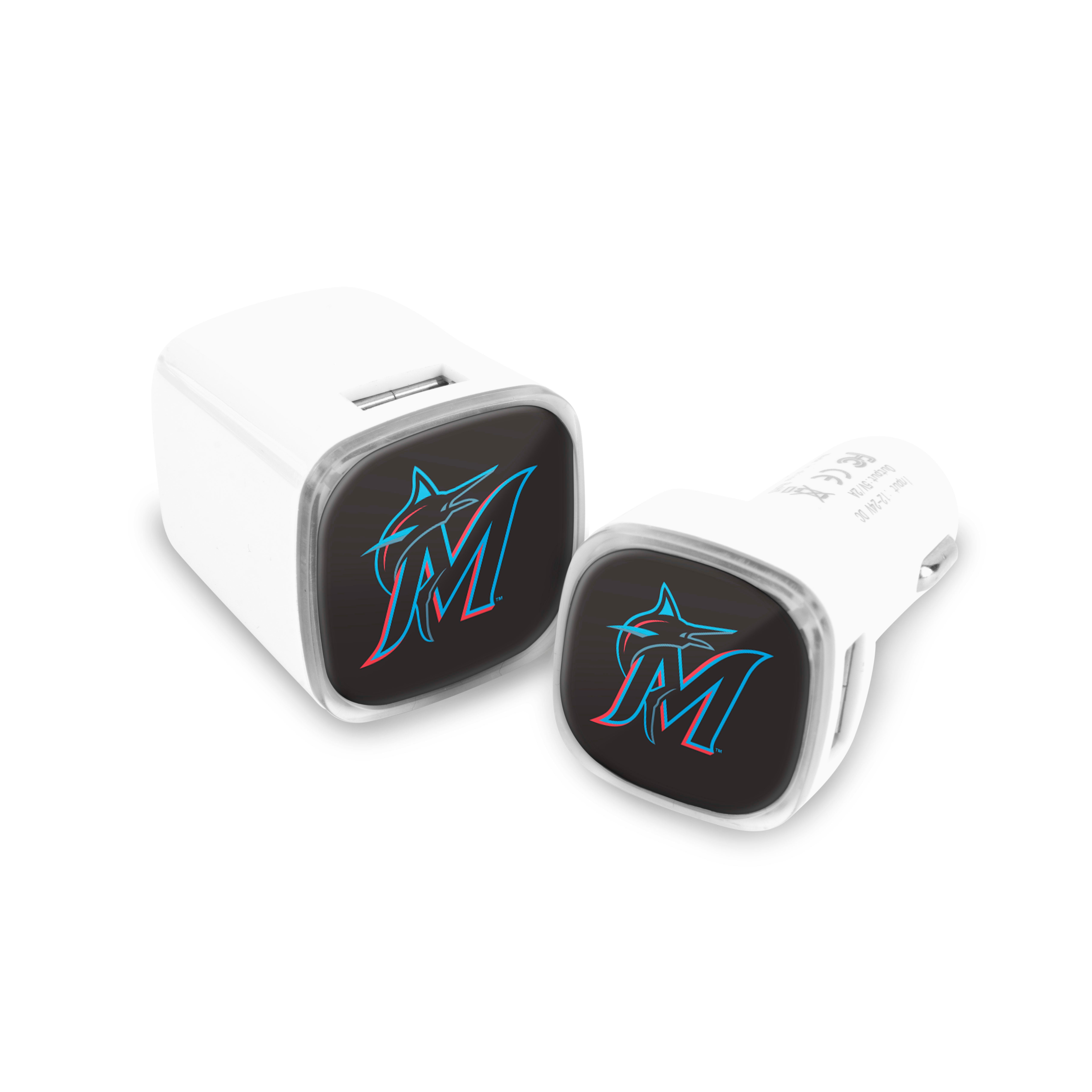 Miami Marlins MLB 2 Pack Car + Wall Chargers