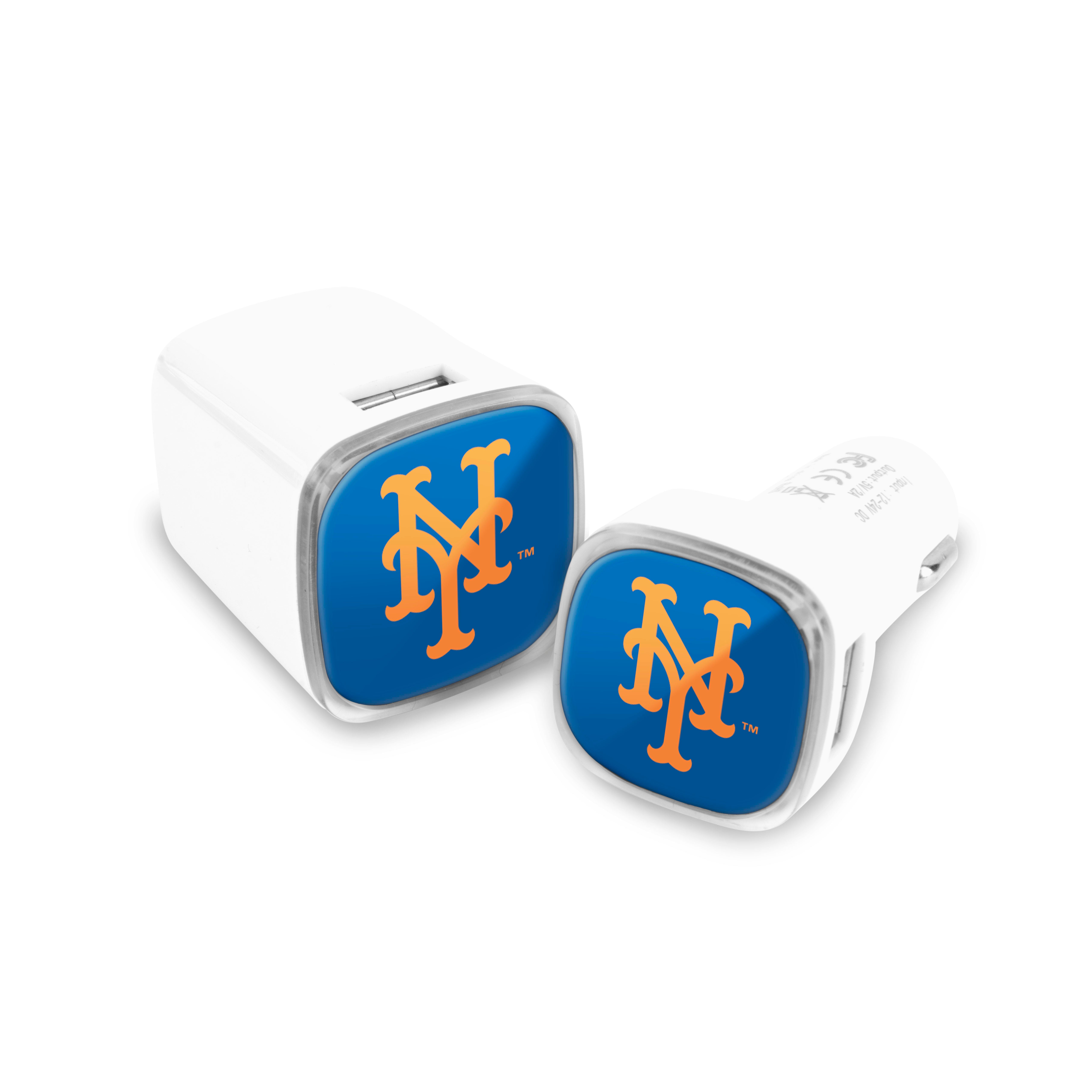 New York Mets MLB 2 Pack Car + Wall Chargers