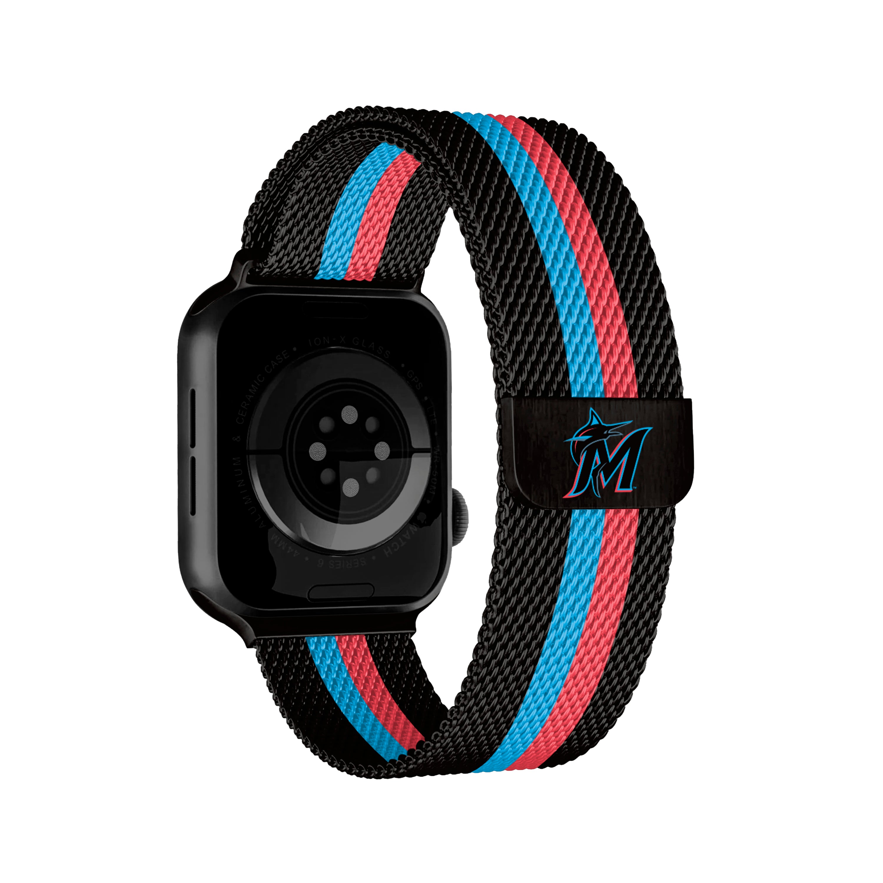 Miami Marlins MLB Striped Metallic Watch Band (38mm)