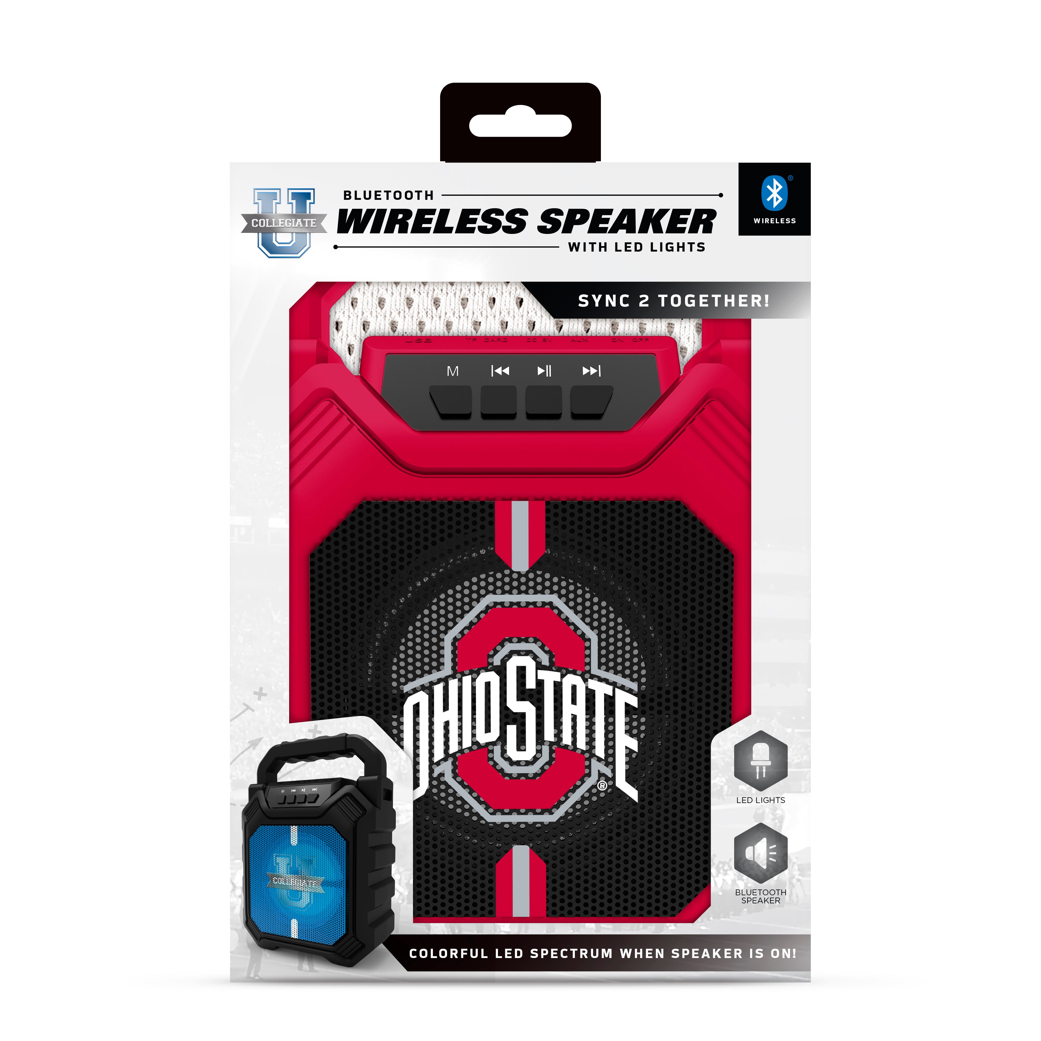 Ohio State Buckeyes NCAA Syncable Bluetooth Wireless Speaker with LED Lights & FM Radio