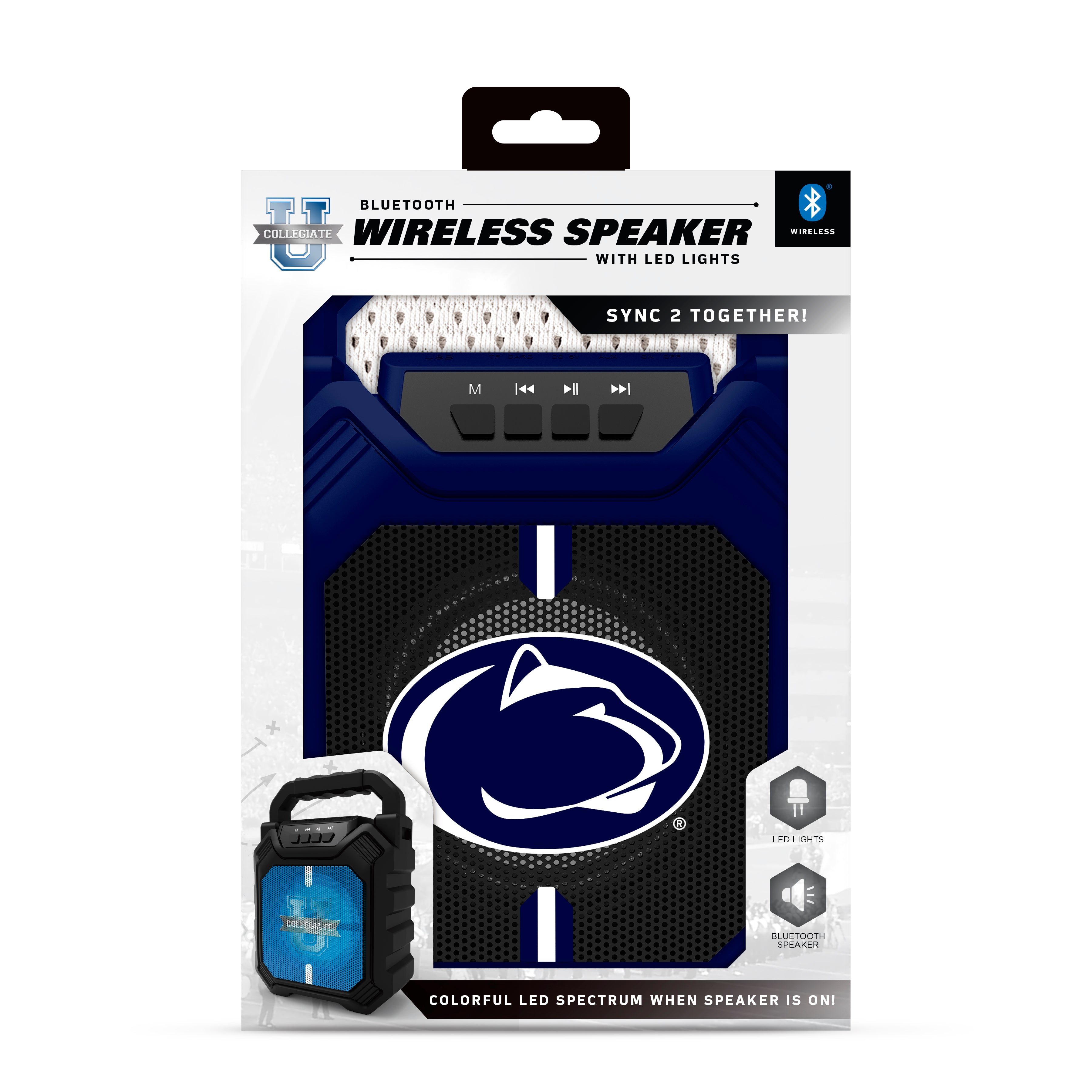 Penn State Nittany Lions NCAA Syncable Bluetooth Wireless Speaker with LED Lights & FM Radio