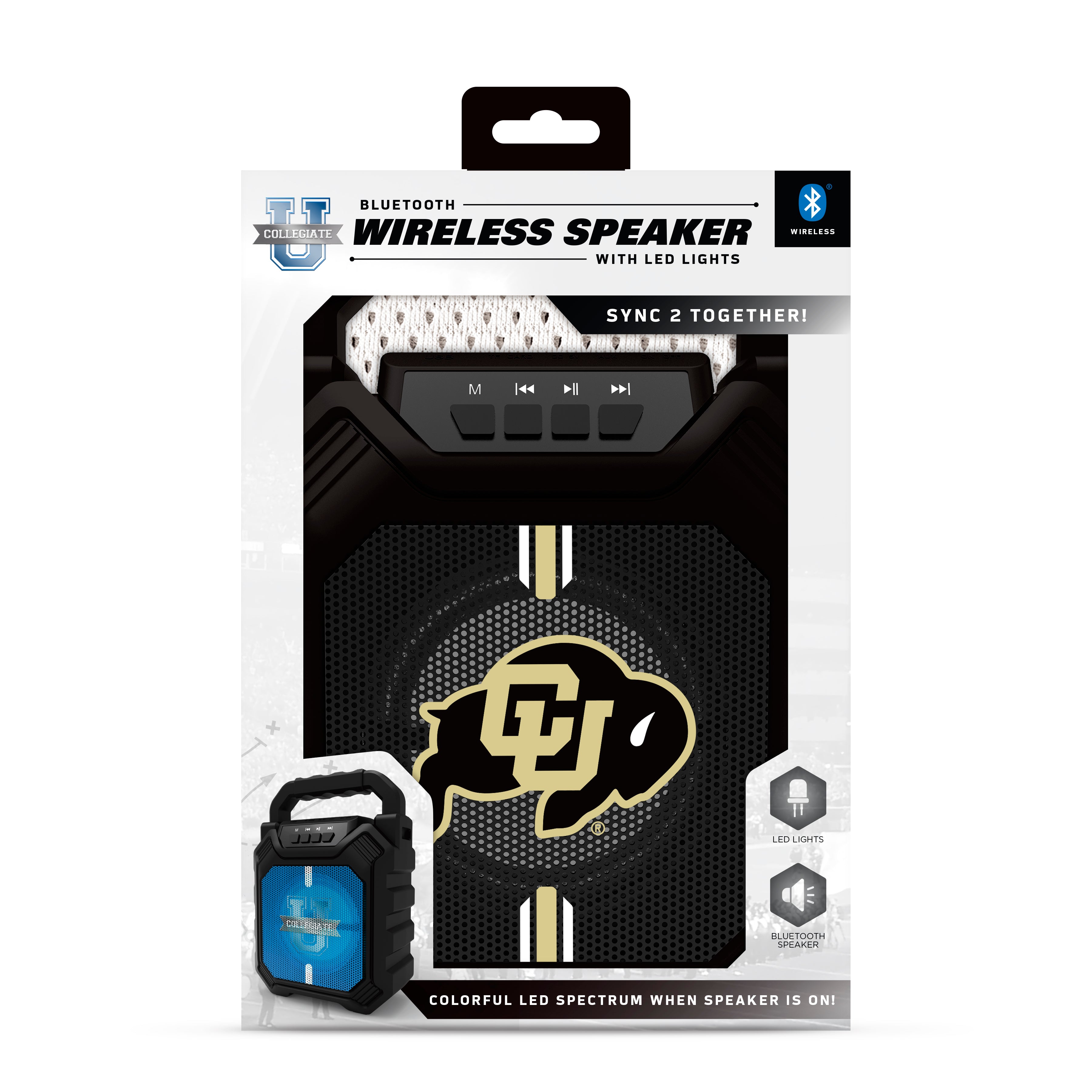 Colorado Buffaloes NCAA Syncable Bluetooth Wireless Speaker with LED Lights & FM Radio