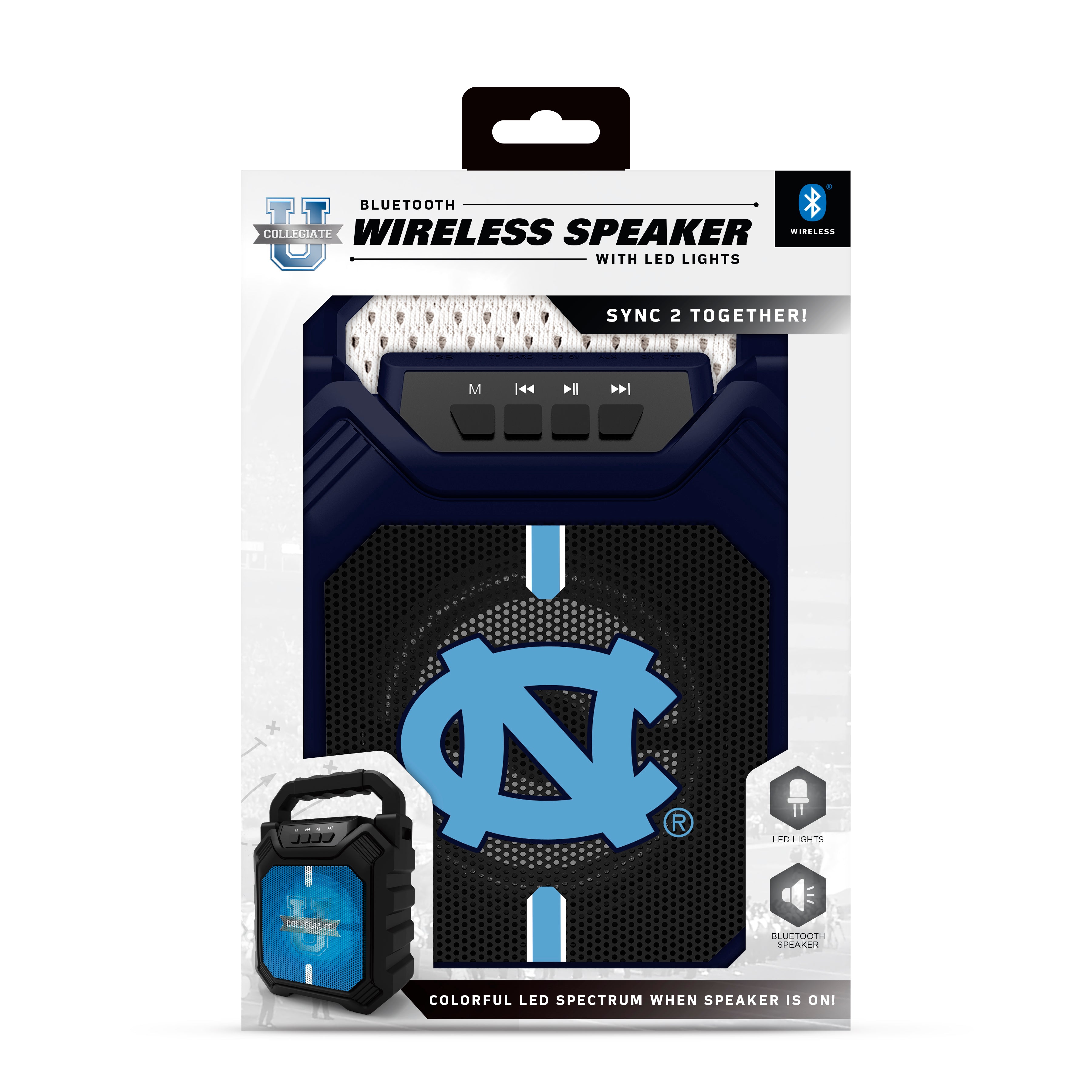 North Carolina Tar Heels NCAA Syncable Bluetooth Wireless Speaker with LED Lights & FM Radio