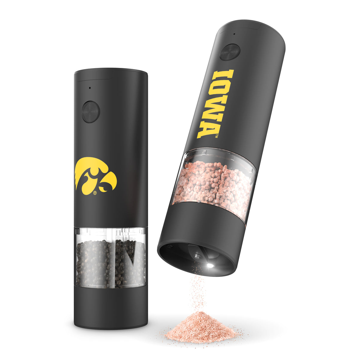 SOAR NCAA Electric Salt and Pepper Grinder Set- Iowa Hawkeyes