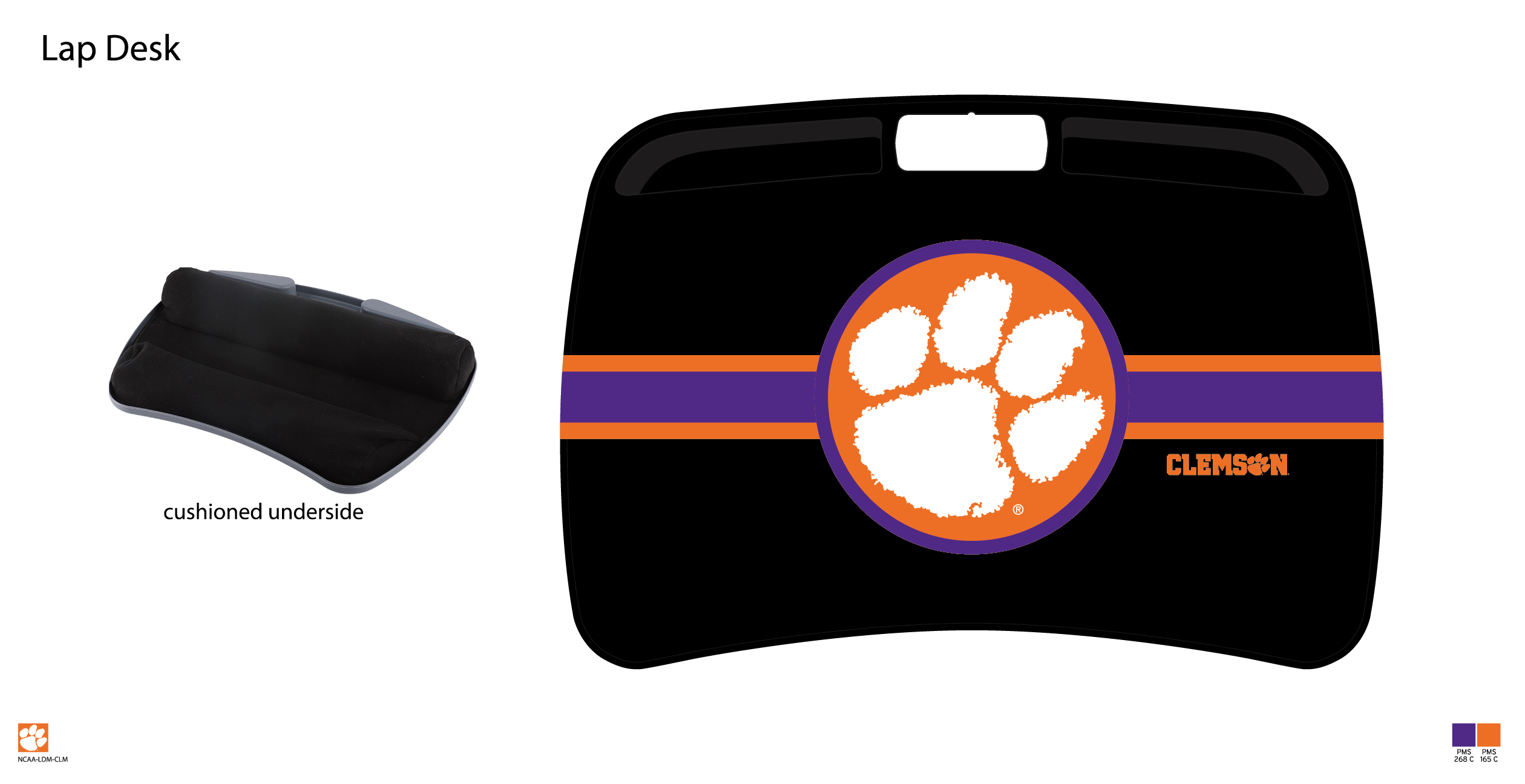 Clemson Tigers NCAA Portable Lap Desk with Memory Foam