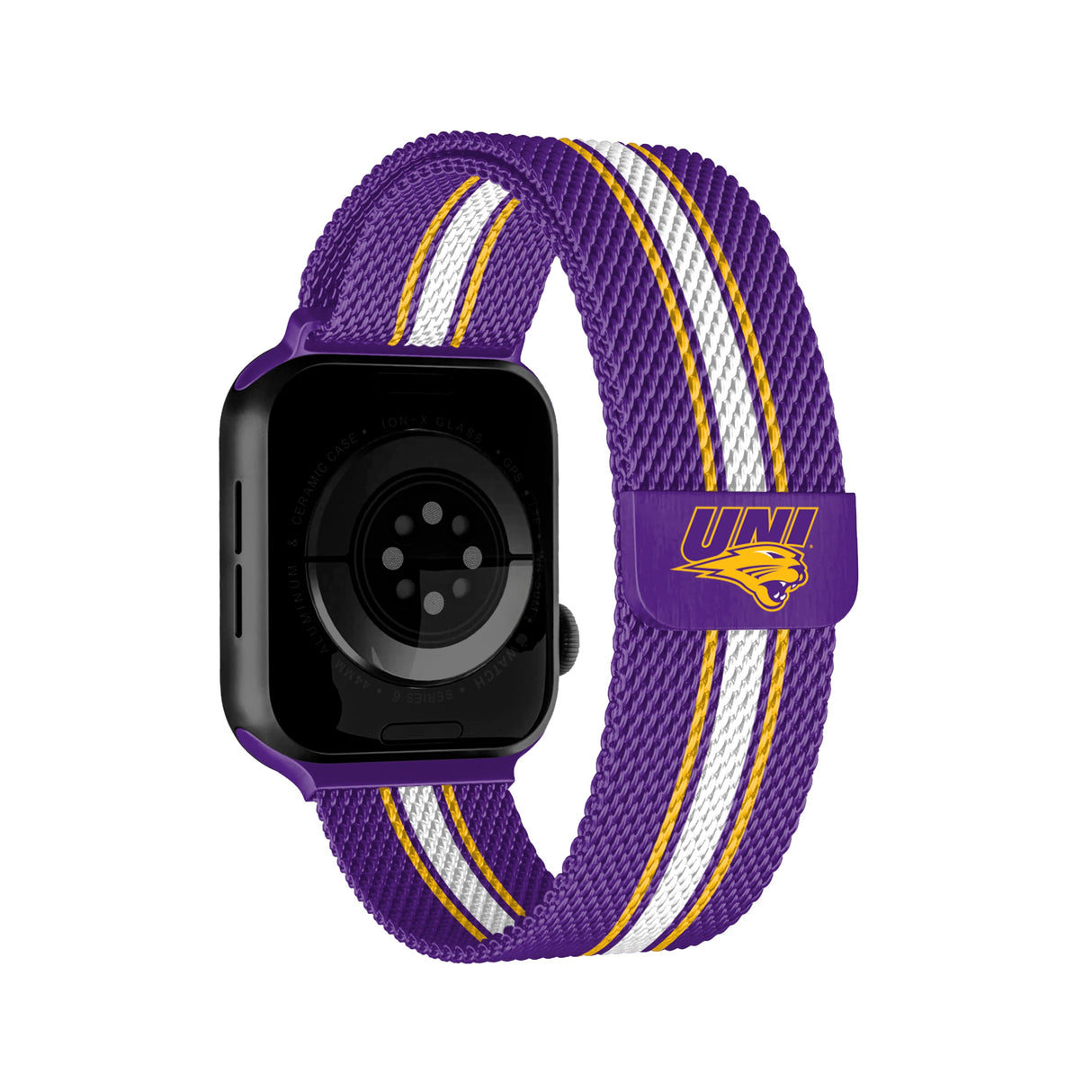 Northern Iowa Panthers NCAA Striped Metallic Watch Band (38mm)
